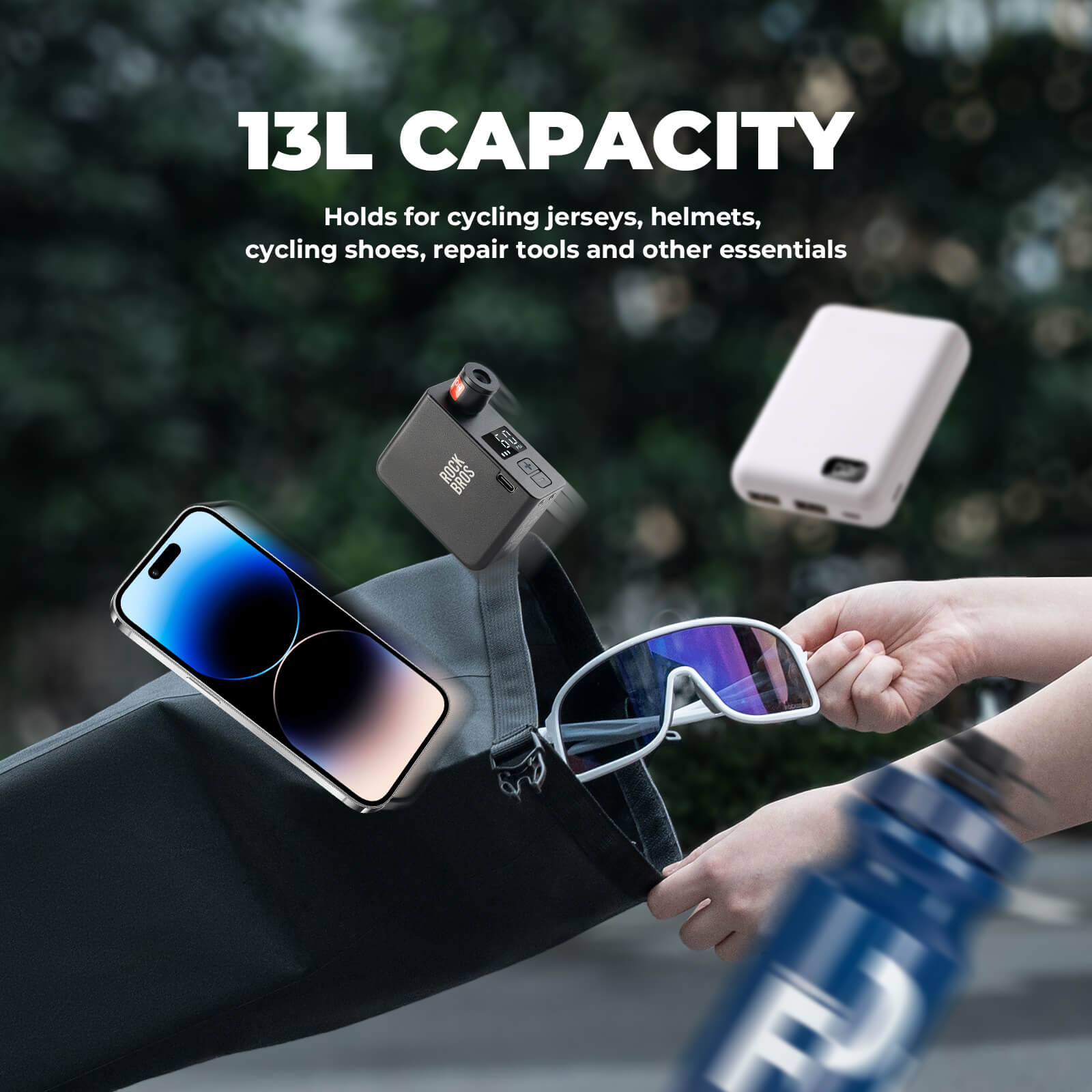 rockbros waterproof 13l saddle bag for rainy day cycling.