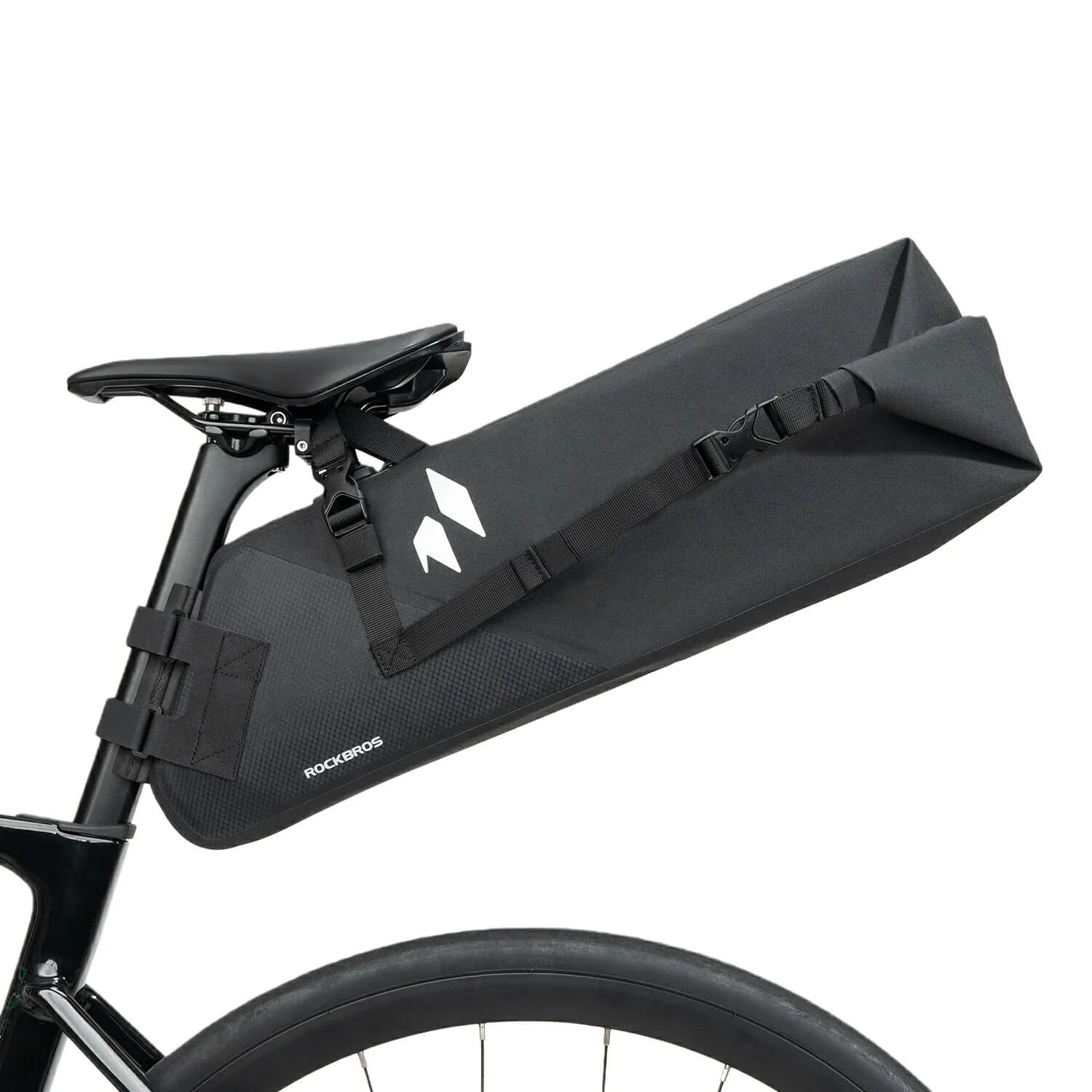 rockbros waterproof 13l saddle bag for rainy day cycling.