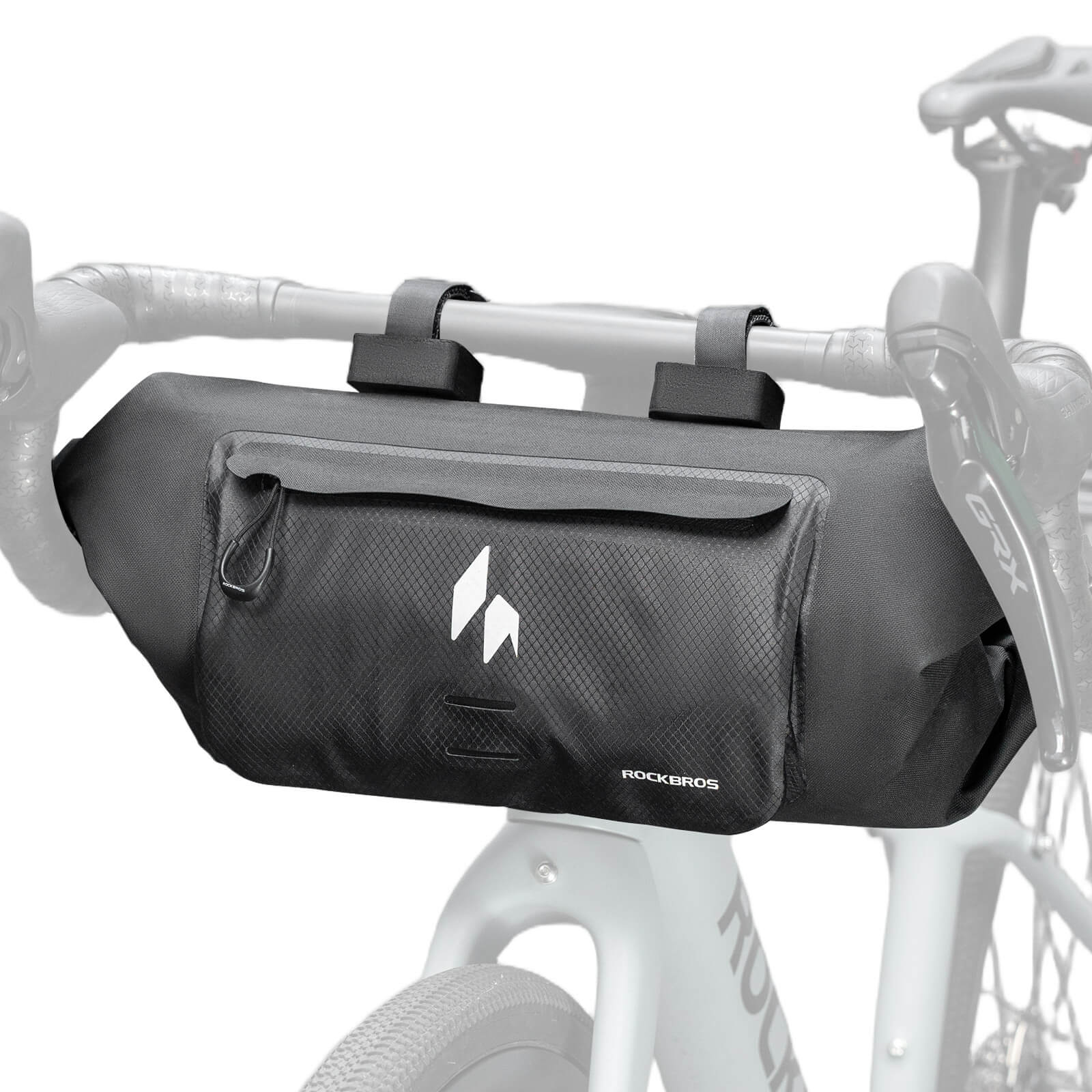 ROCKBROS waterproof 8l handlebar bag for rainy day cycling.