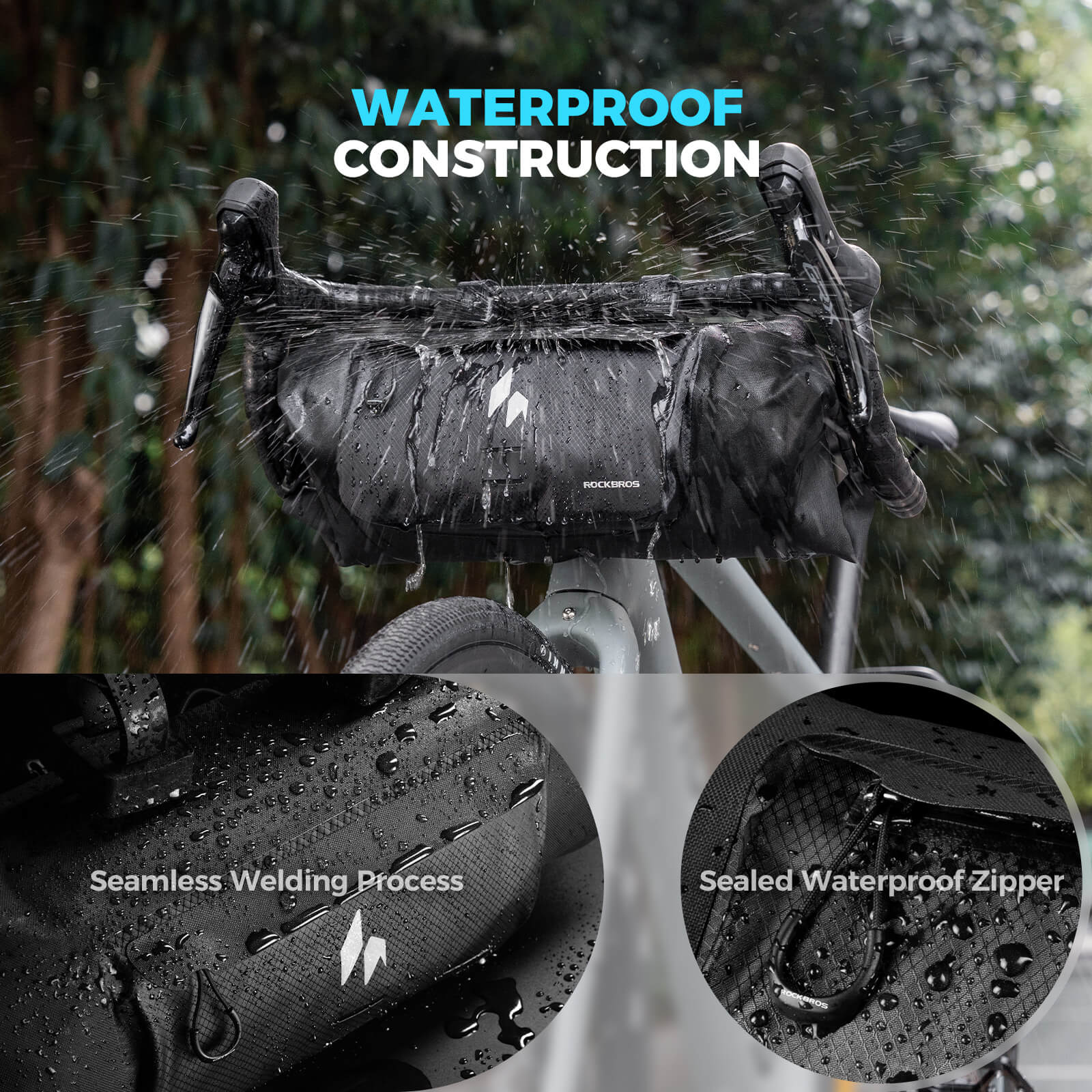 ROCKBROS waterproof 8l handlebar bag for rainy day cycling.