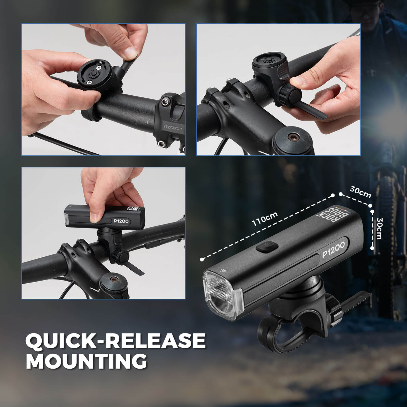 ROCKBROS Road to Sky 600-1500LM high brightness bike light set for night riding.
#options_1200LM