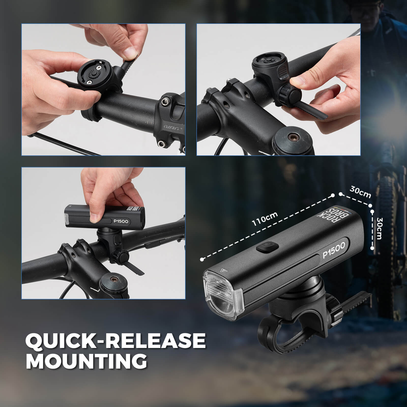 ROCKBROS Road to Sky 600-1500LM high brightness bike light set for night riding.
#options_1200LM