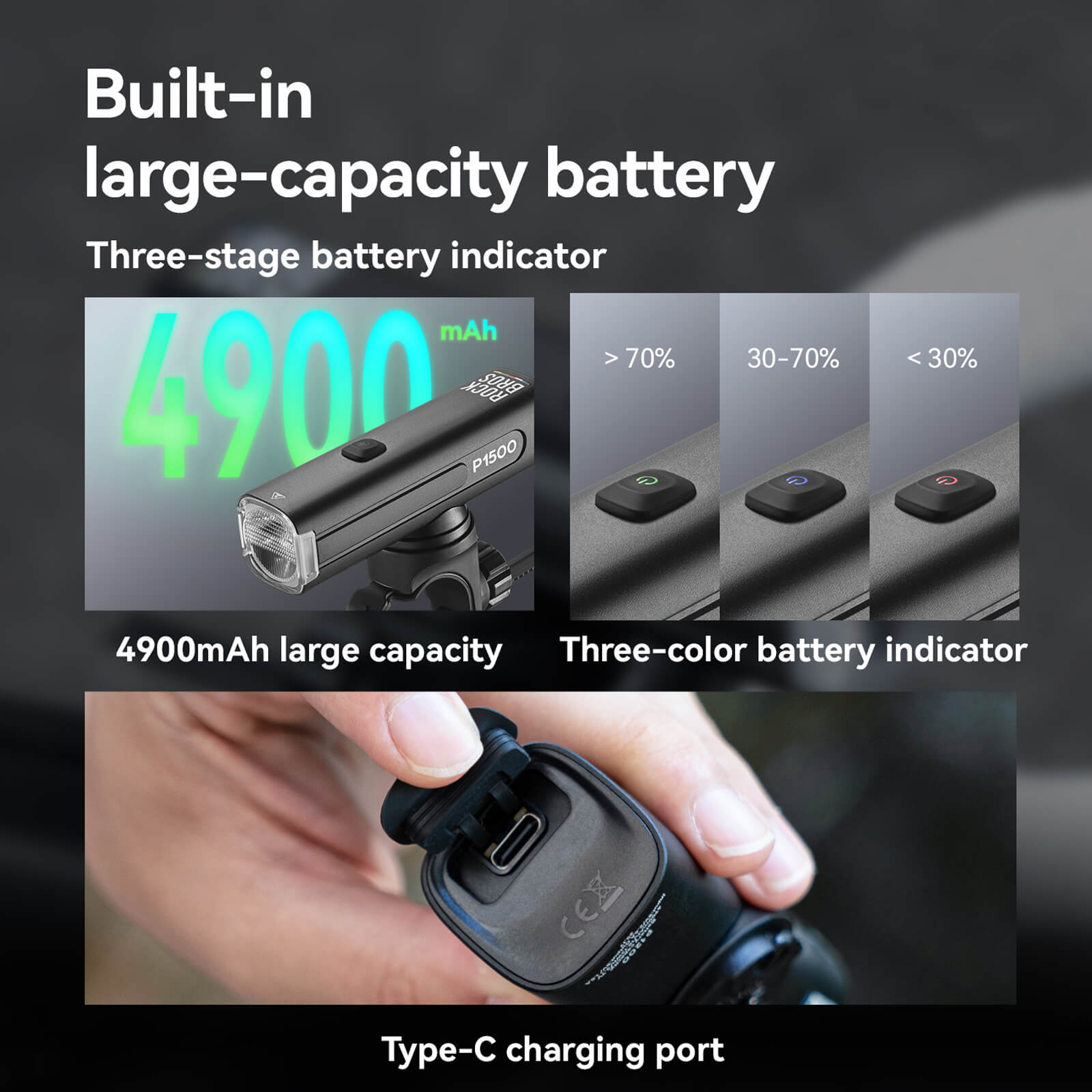 ROCKBROS Road to Sky 600-1500LM high brightness bike light set for night riding.
#options_600LM