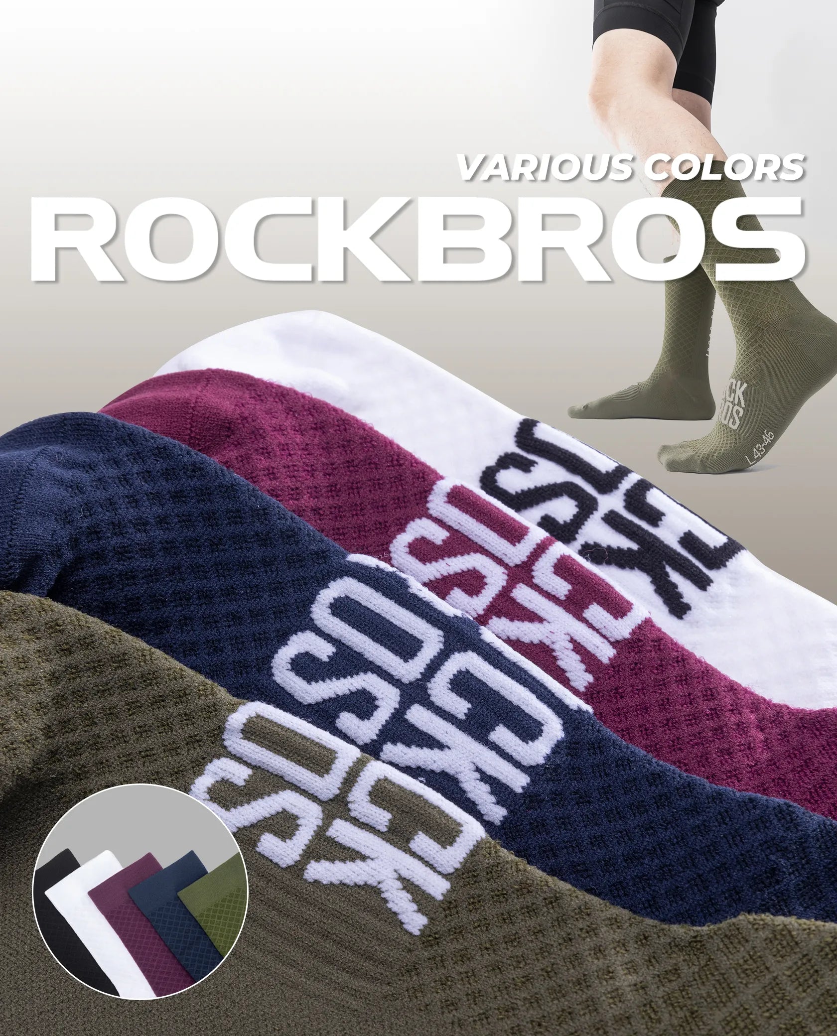 ROCKBROS Road to Sky series professional cycling socks with elastic rib cuff for men and women.
#color_white