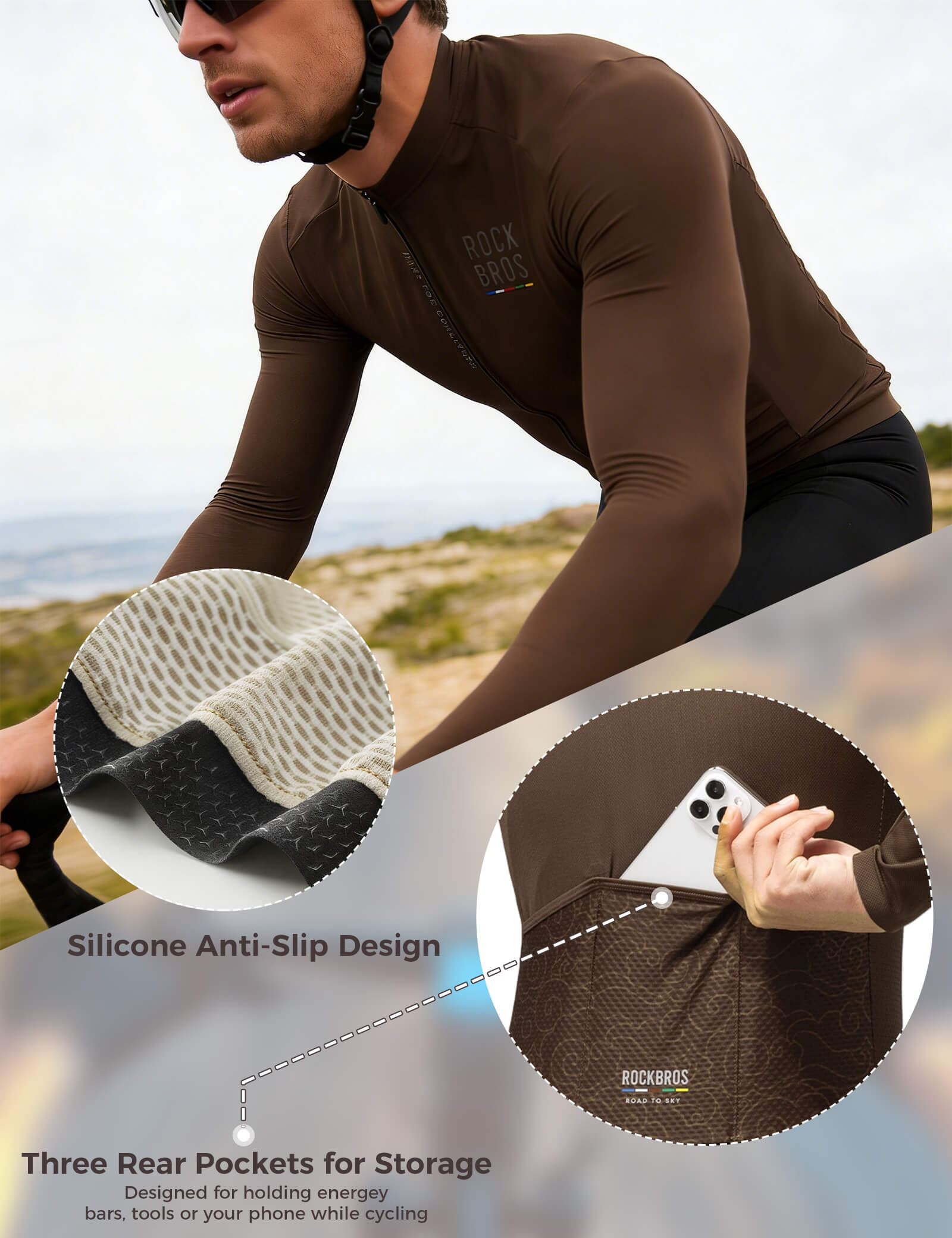 ROCKBROS Road to Sky moisture wicking long sleeve cycling jersey for road biking