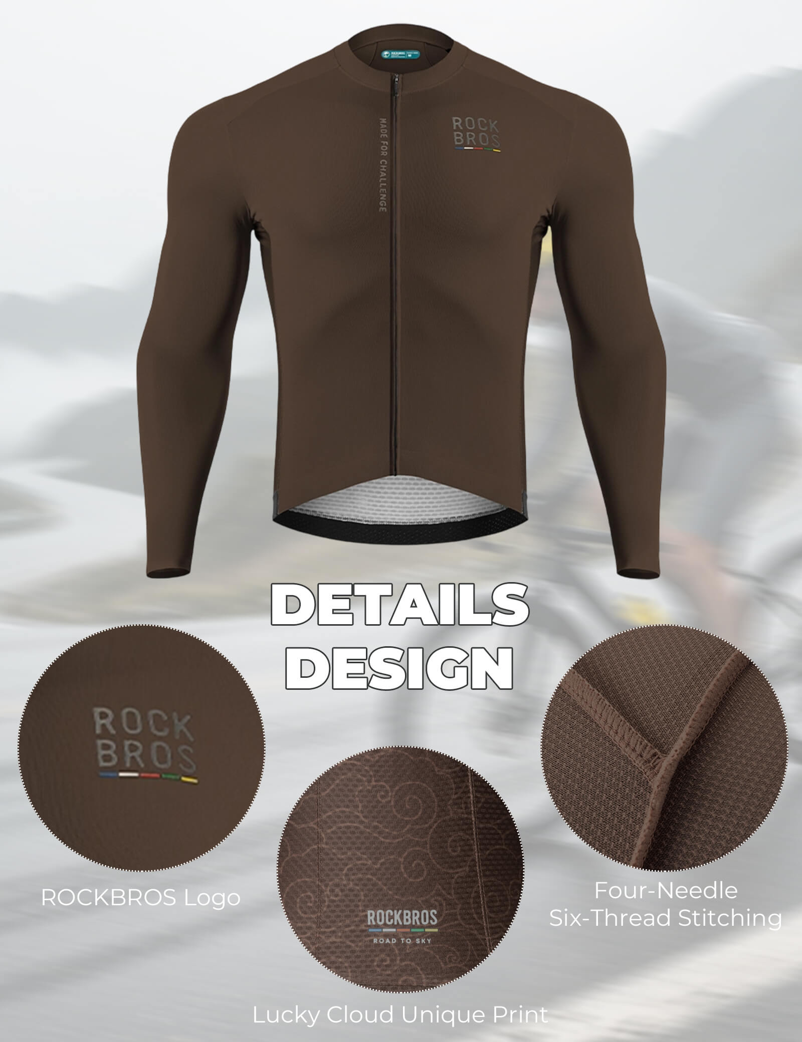 ROCKBROS Road to Sky moisture wicking long sleeve cycling jersey for road biking