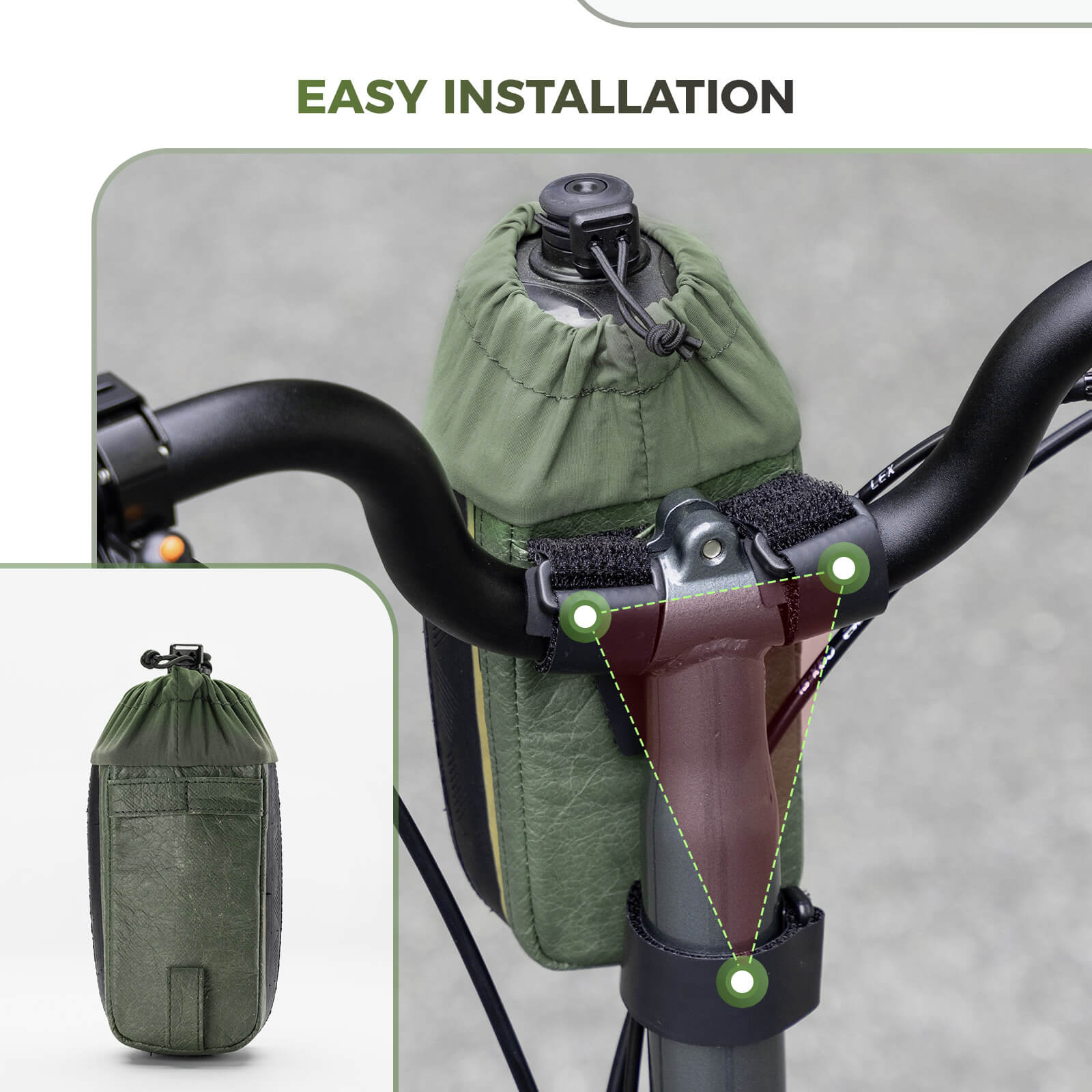 ROCKBROS ROAD TO SKY 0.8L Upcycled Tire Rubber Bike Bottle Bag, Eco-Friendly & Scuff-Proof Handlebar Pouch for MTB & Road Cycling.