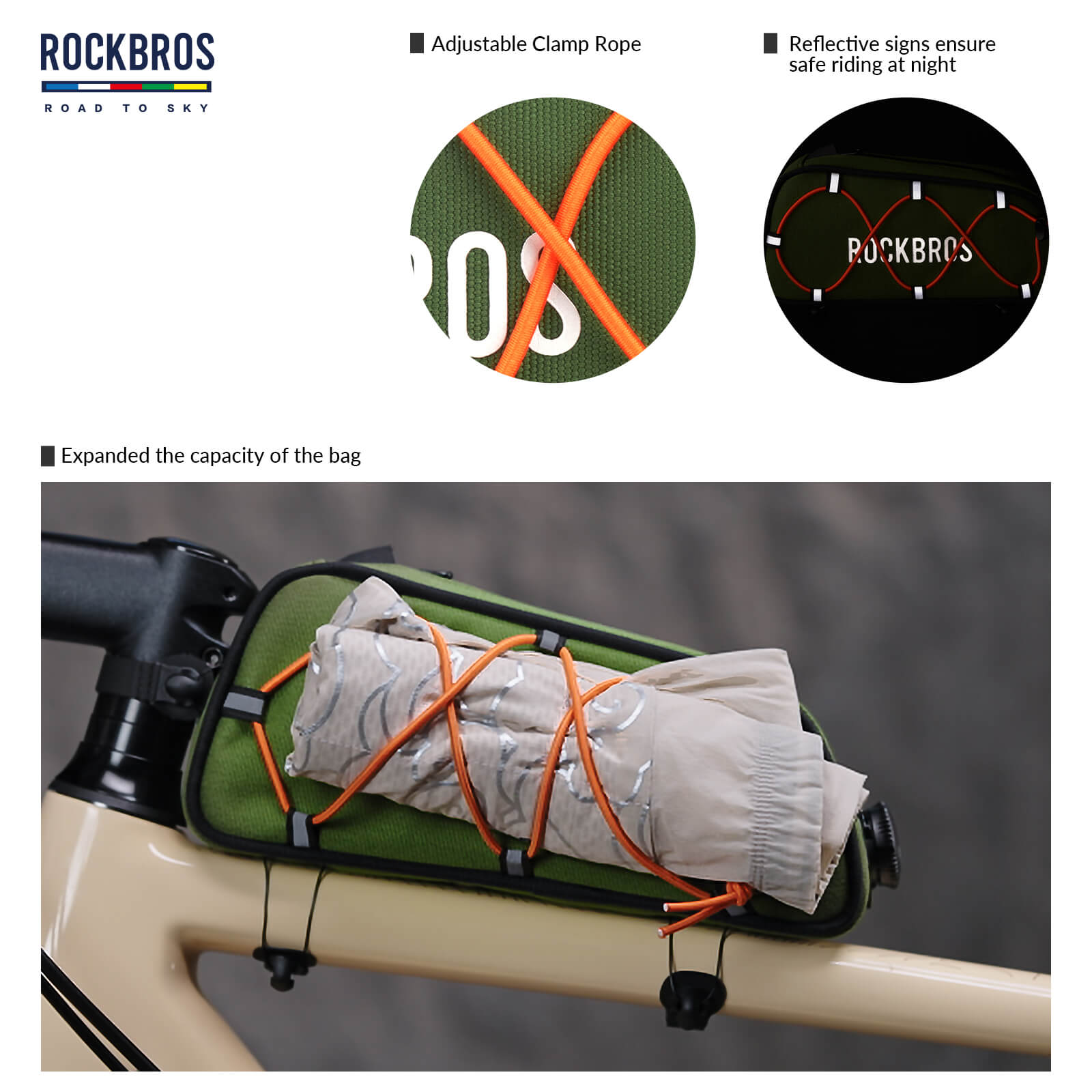 rockbros road to sky cycling bag one-click lock multi-colour.
#color_black
