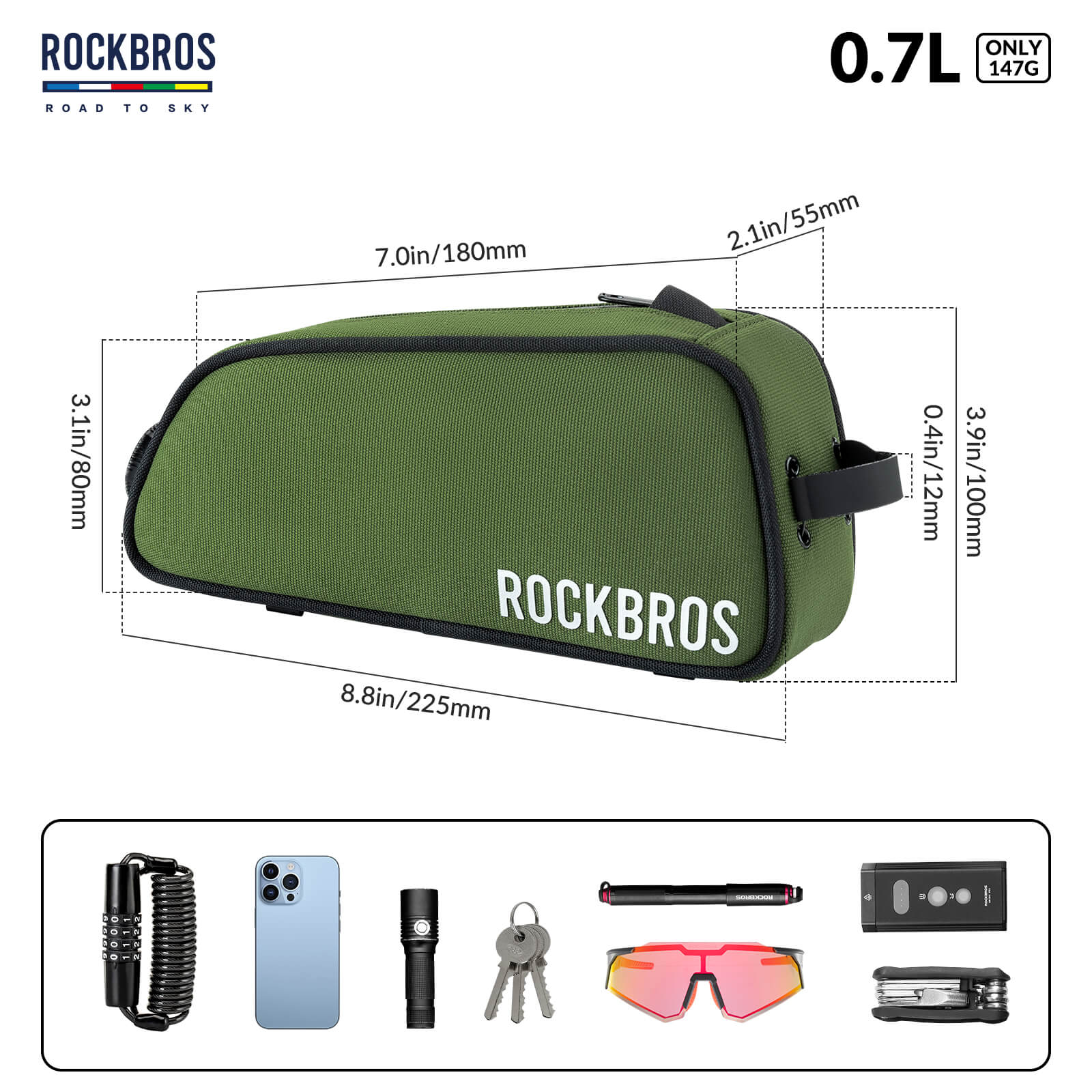 rockbros road to sky cycling bag one-click lock multi-colour.
#color_green