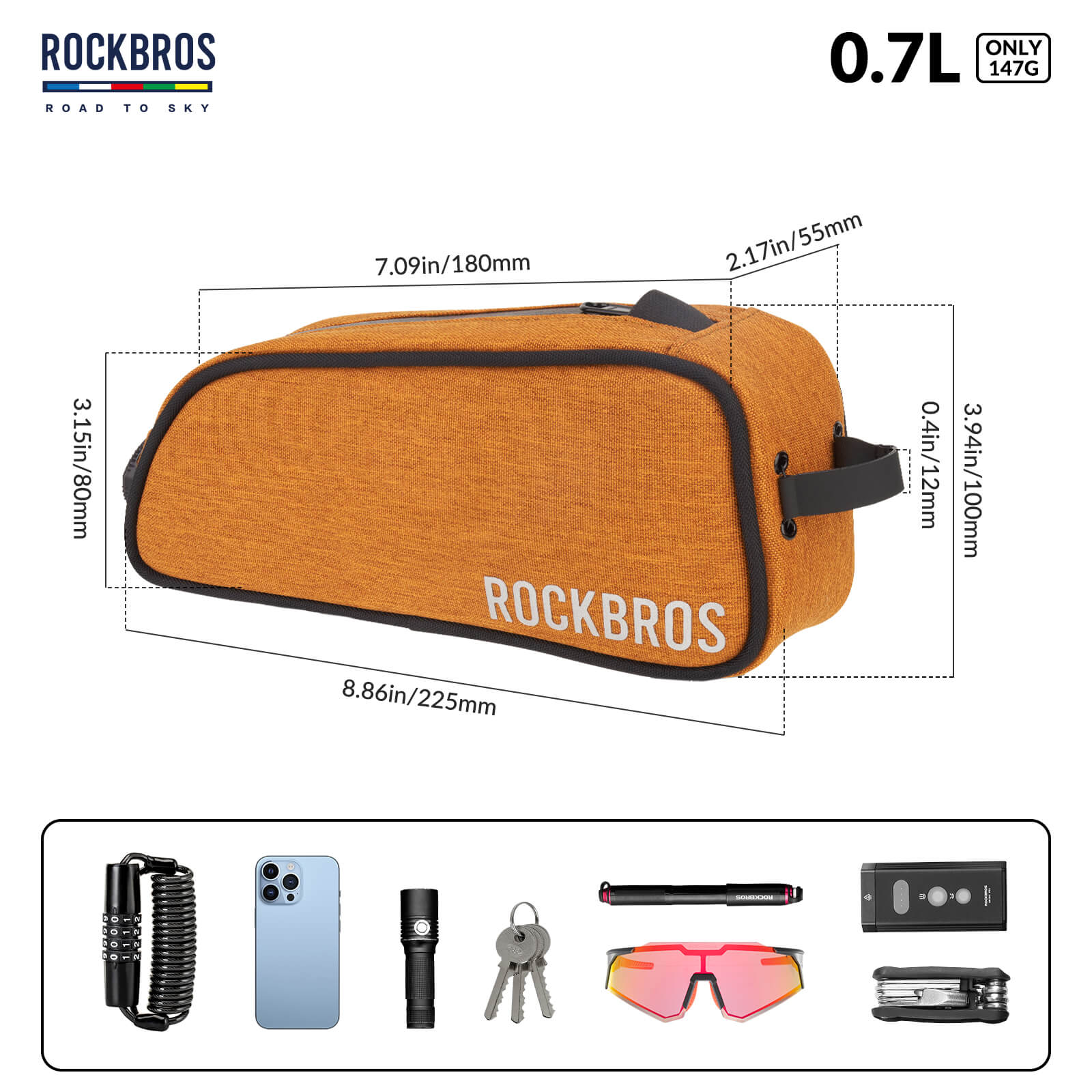 rockbros road to sky cycling bag one-click lock multi-colour.
#color_orange