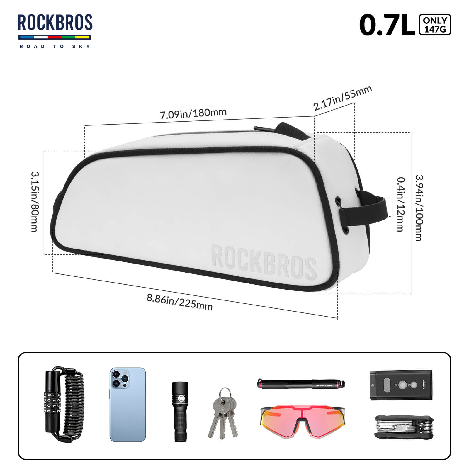 rockbros road to sky cycling bag one-click lock multi-colour.
#color_white