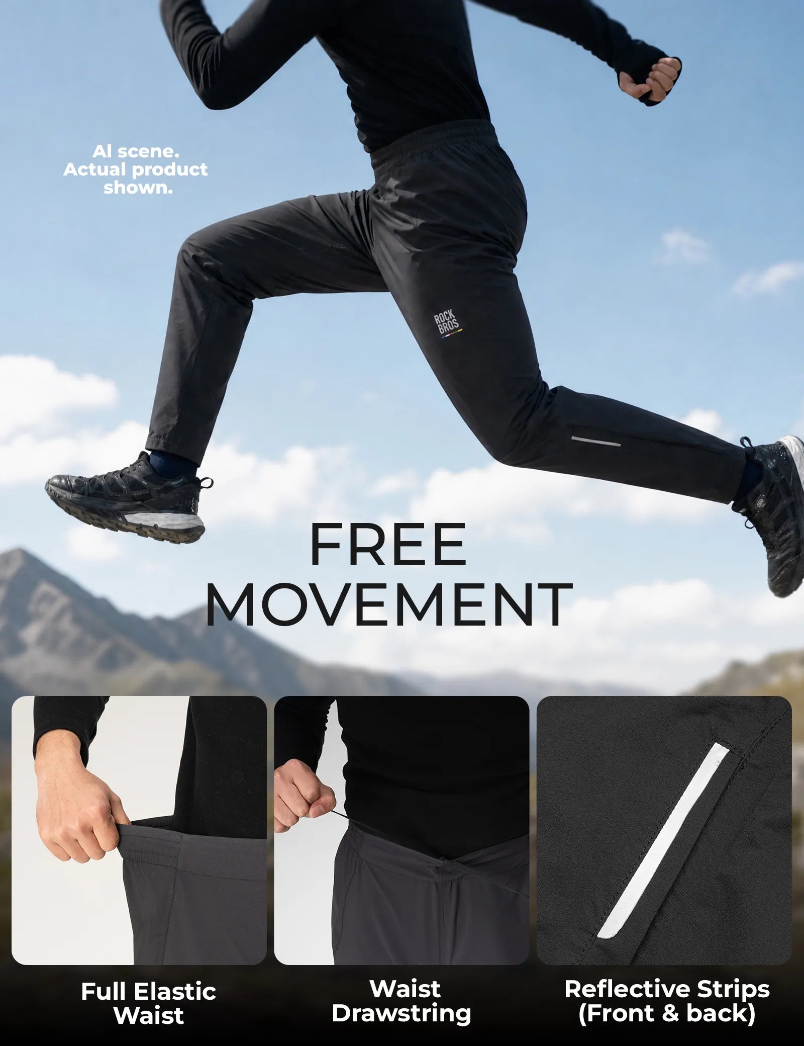 ROCKBROS ROAD TO SKY waterproof cycling rain pants with fully seam-sealed protection