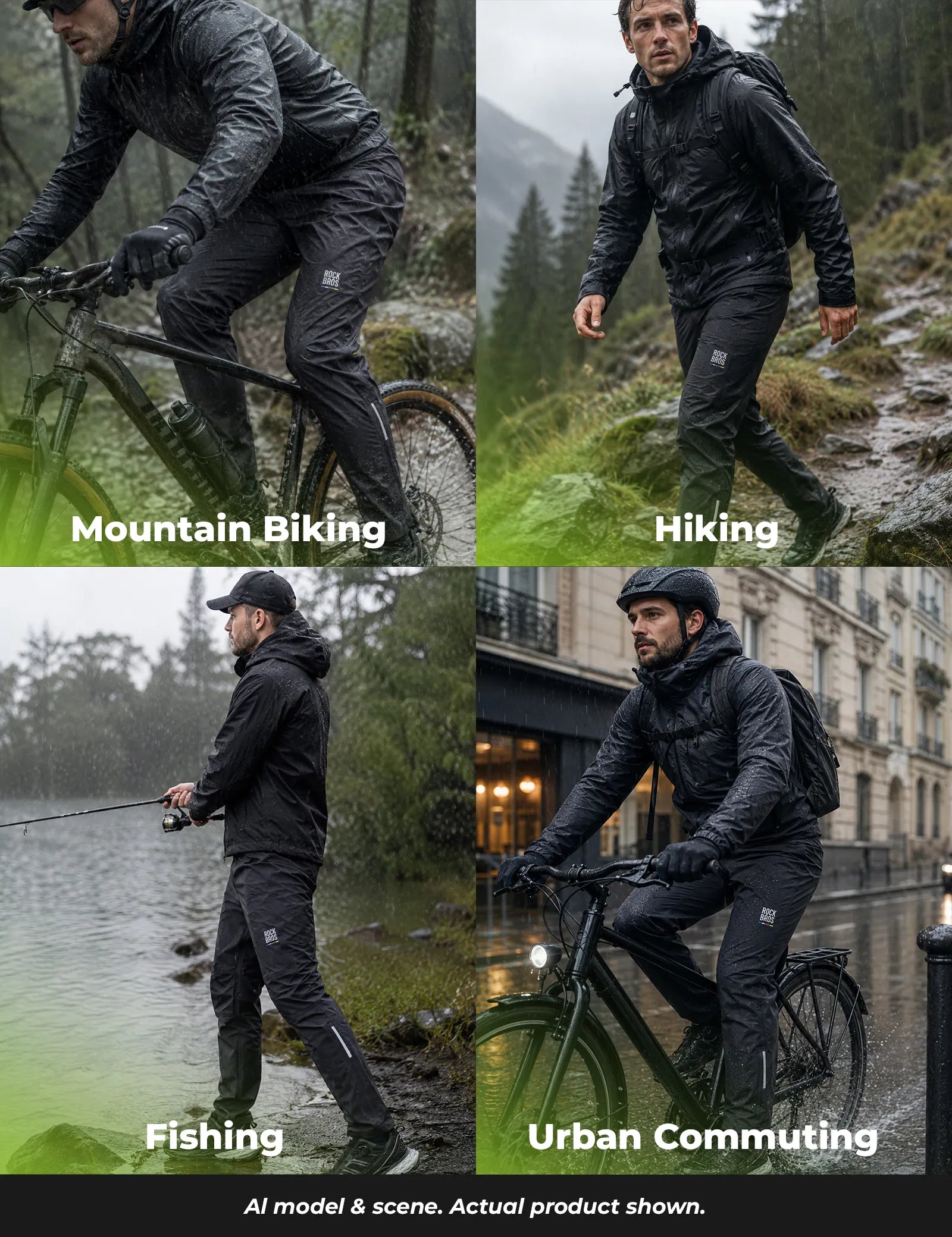 ROCKBROS ROAD TO SKY waterproof cycling rain pants with fully seam-sealed protection