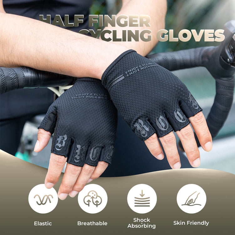rockbros breathable summer cycling gloves for road and mountain biking
#color_black