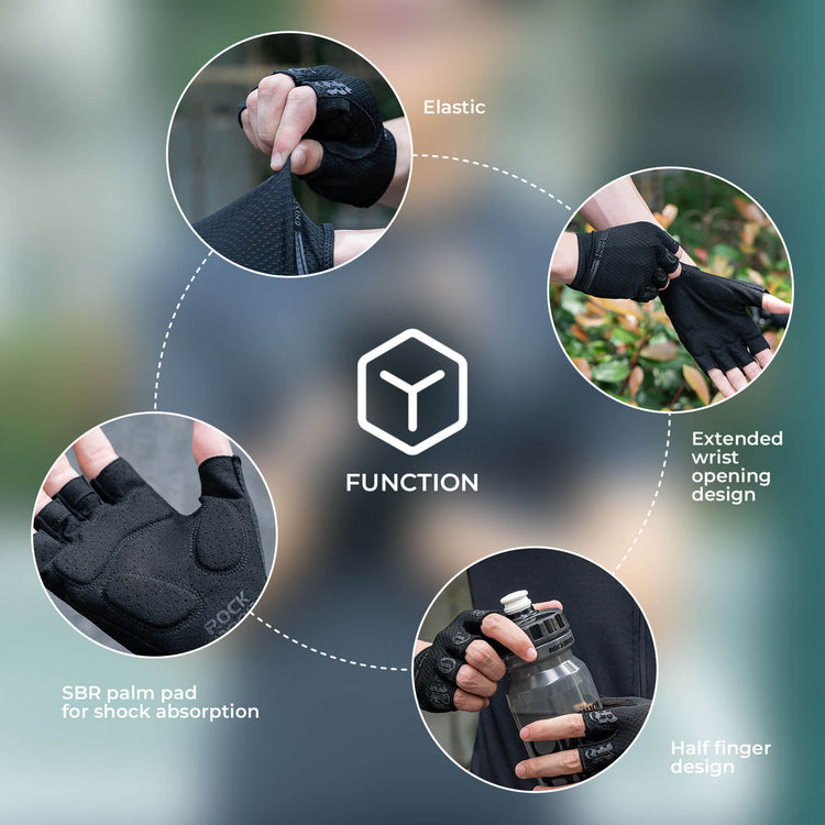 rockbros breathable summer cycling gloves for road and mountain biking
#color_black