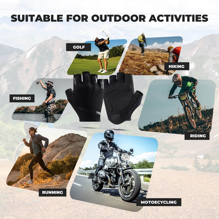 rockbros breathable summer cycling gloves for road and mountain biking
#color_black