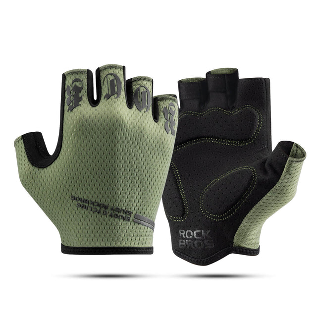 rockbros breathable summer cycling gloves for road and mountain biking
#color_black green