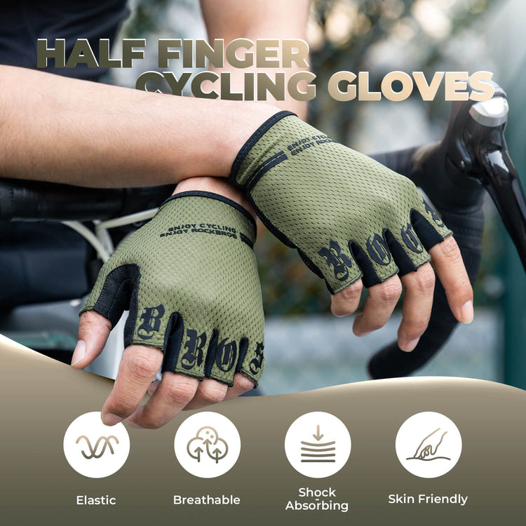 rockbros breathable summer cycling gloves for road and mountain biking
#color_black green
