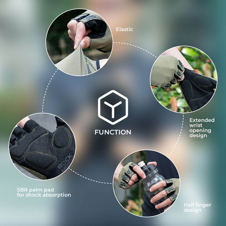 rockbros breathable summer cycling gloves for road and mountain biking
#color_black green