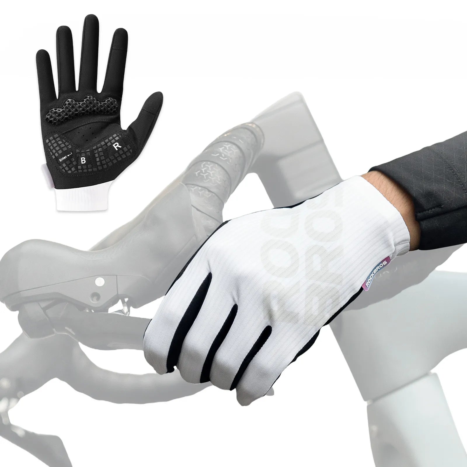 ROCKBROS S405 3D full finger cycling gloves in black, touchscreen compatible and breathable.
#color_black