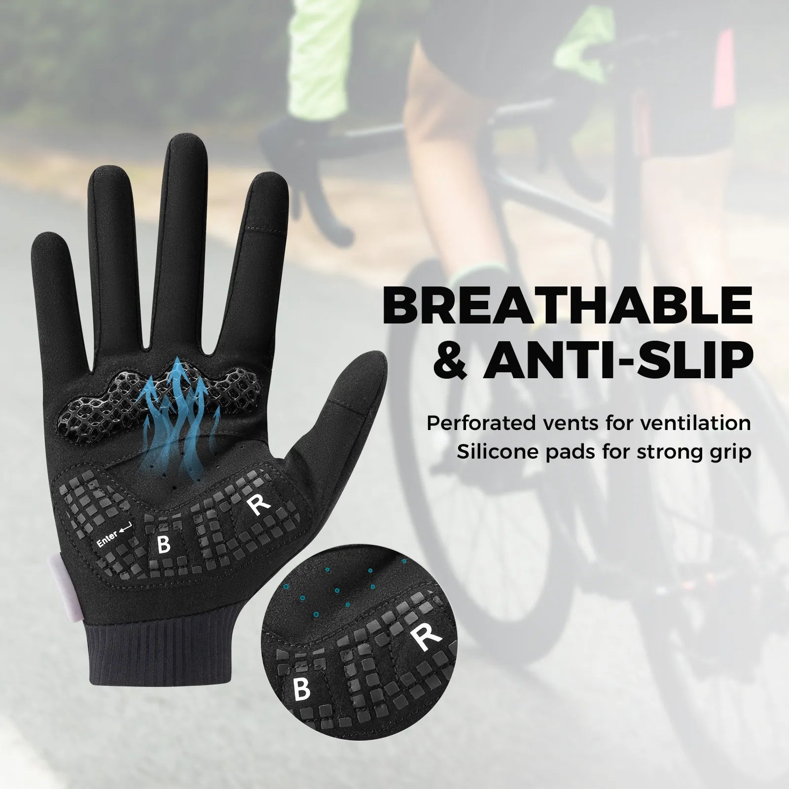 ROCKBROS S405 3D full finger cycling gloves in black, touchscreen compatible and breathable.
#color_black