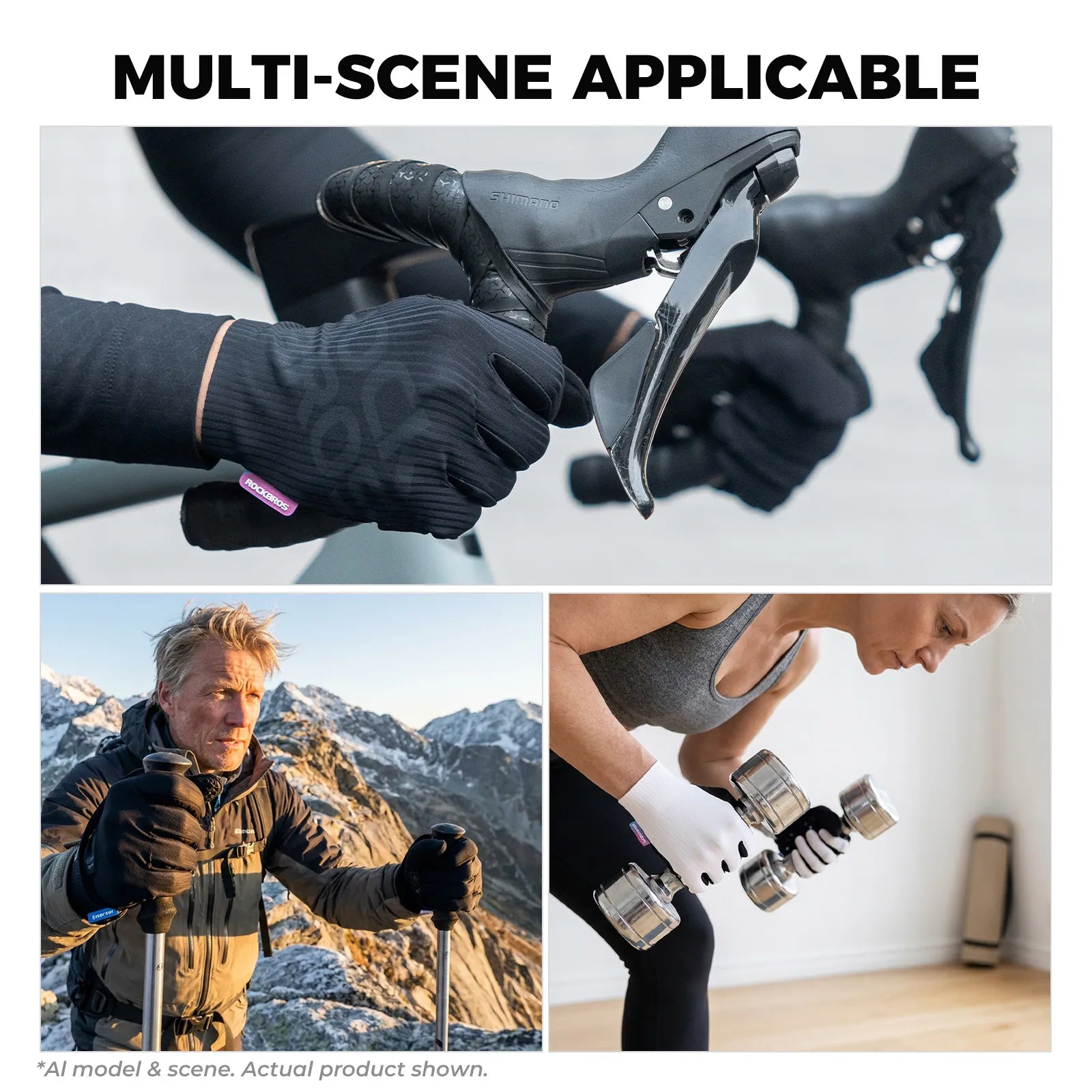 ROCKBROS S405 3D full finger cycling gloves in black, touchscreen compatible and breathable.
#color_black