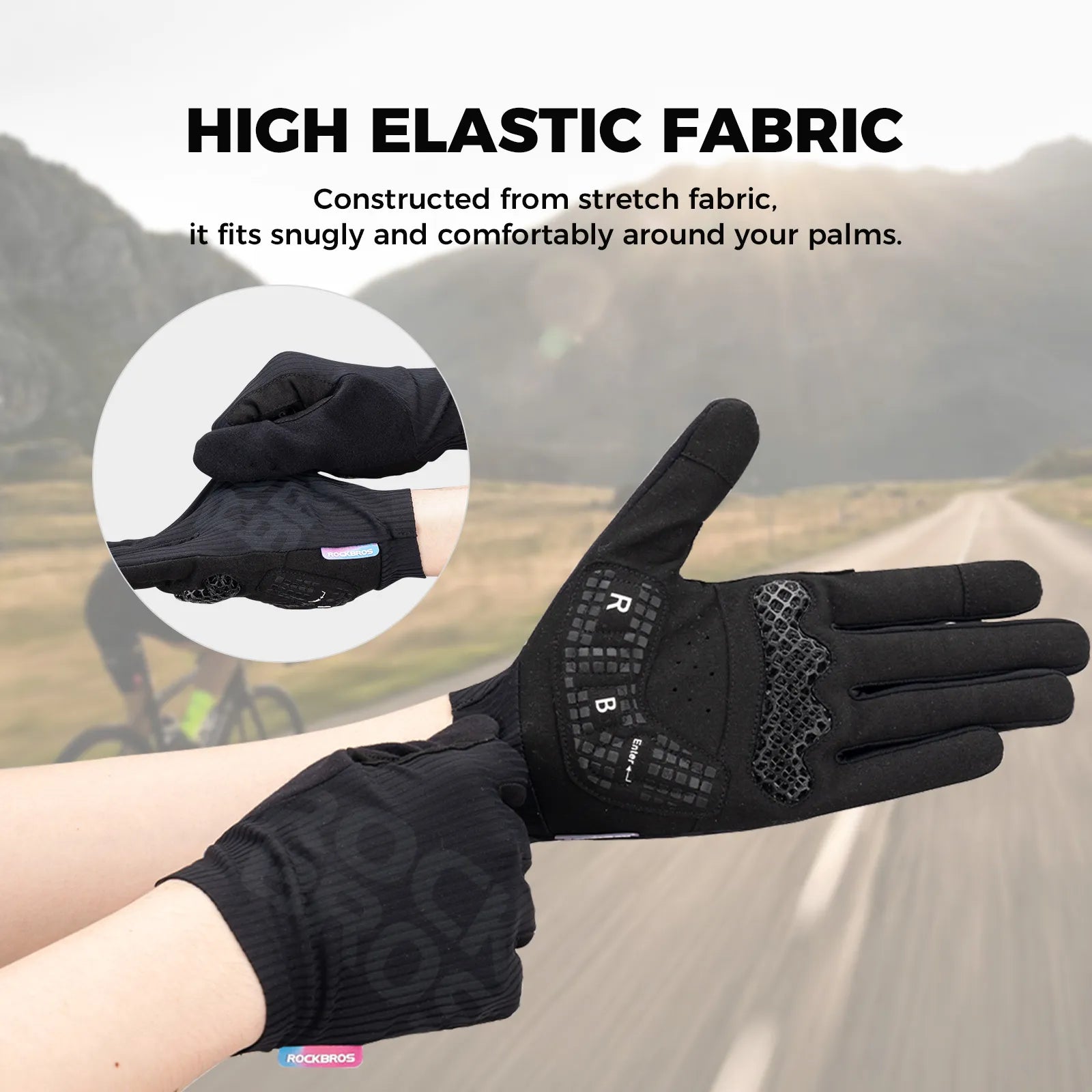 ROCKBROS S405 3D full finger cycling gloves in black, touchscreen compatible and breathable.
#color_white