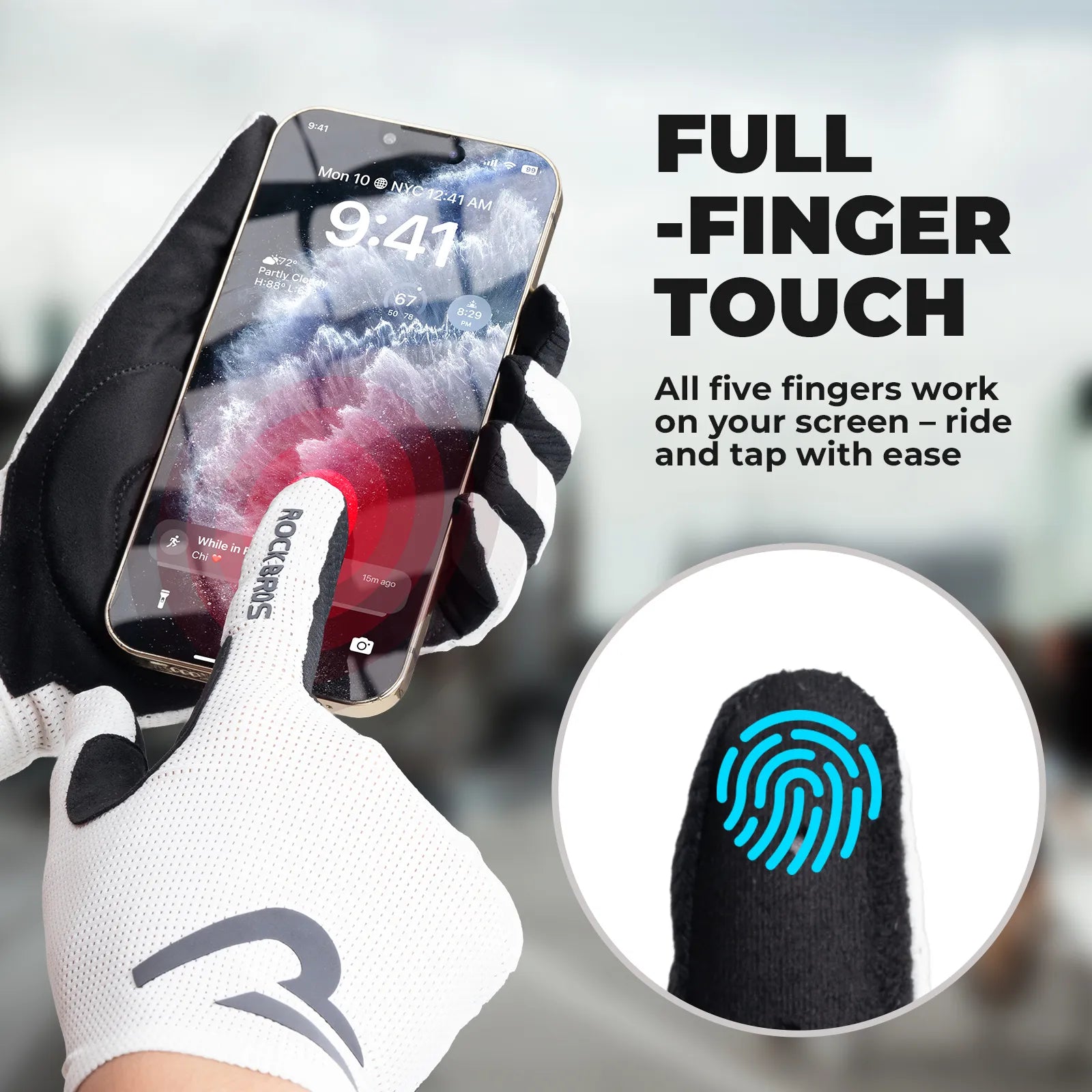 rockbros sbr padded full finger cycling gloves for mountain biking.
#color_black