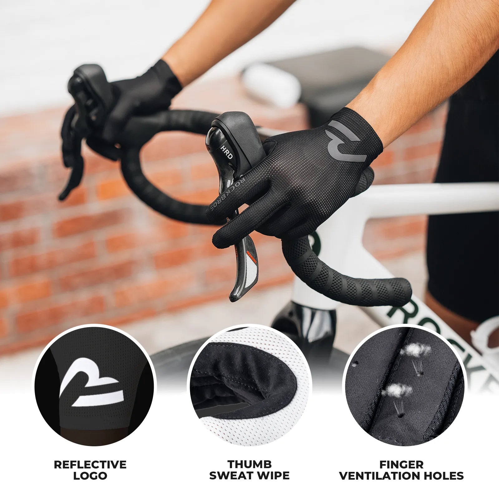 rockbros sbr padded full finger cycling gloves for mountain biking.
#color_black