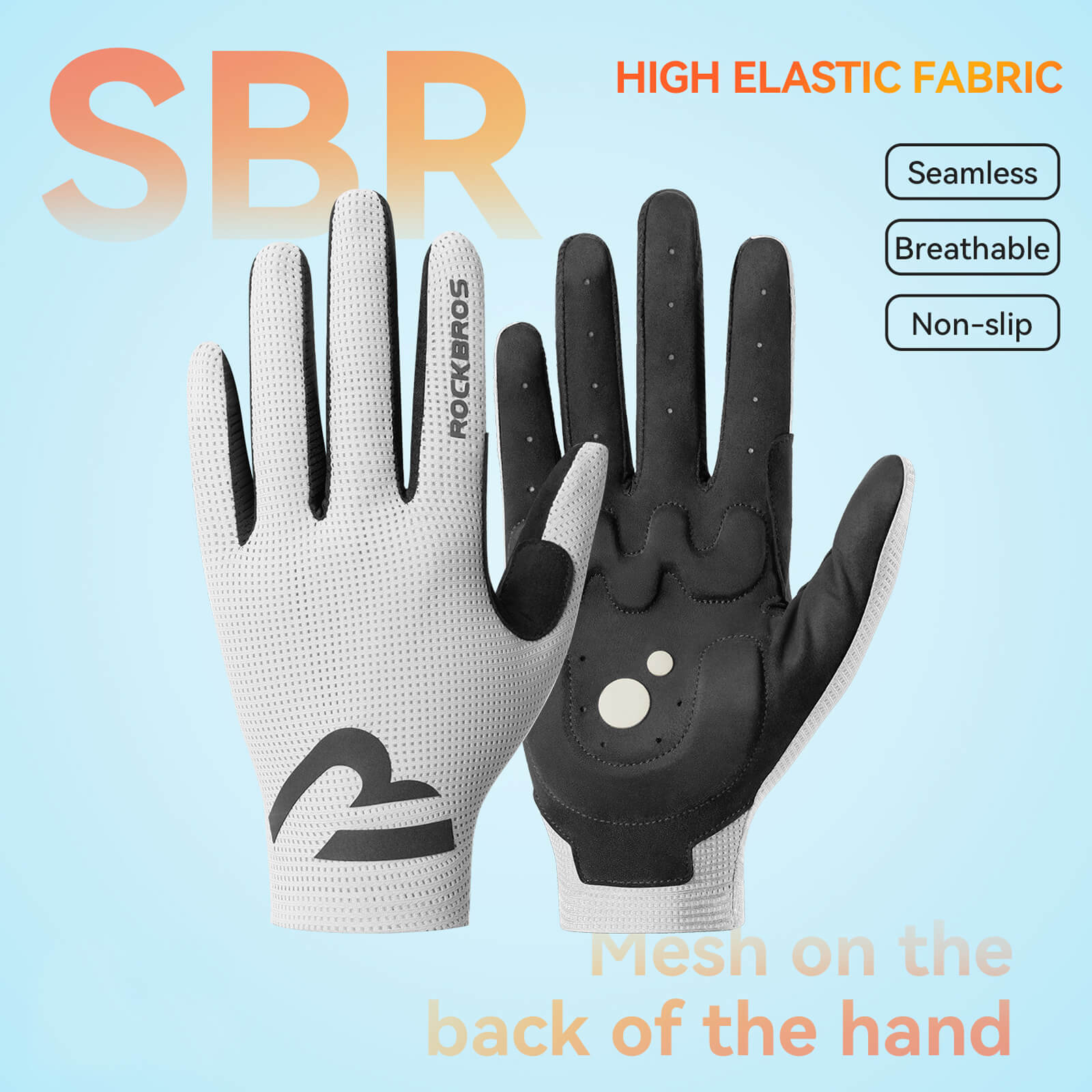 rockbros sbr padded full finger cycling gloves for mountain biking.
#color_white