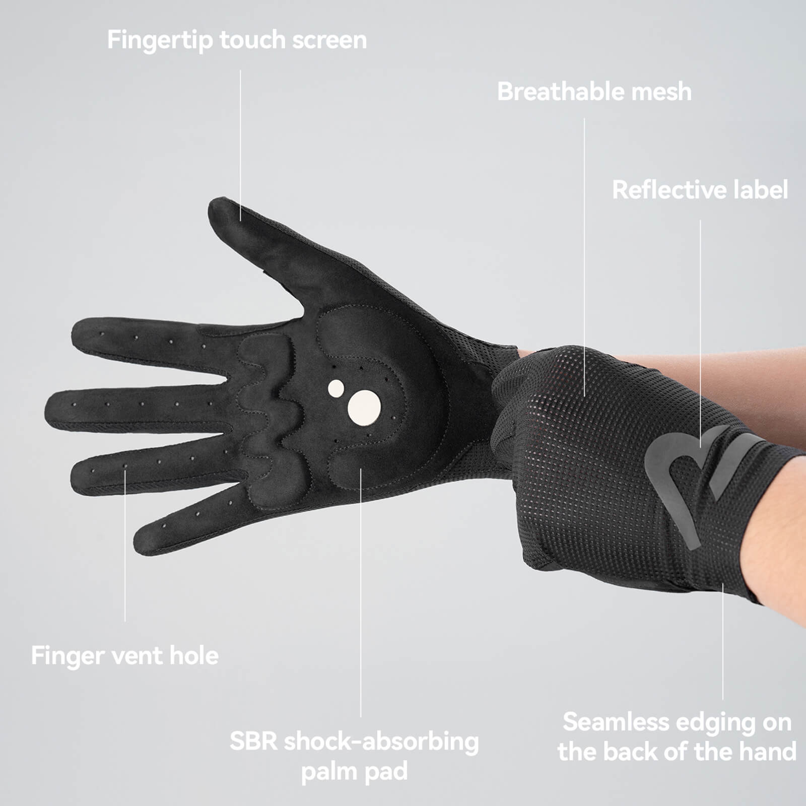 rockbros sbr padded full finger cycling gloves for mountain biking.
#color_white