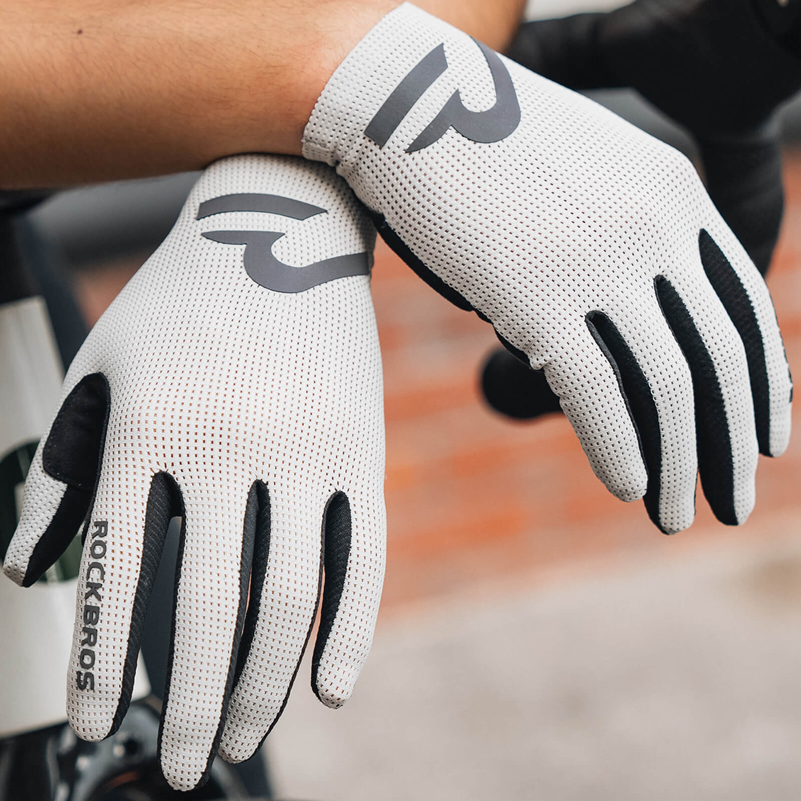 rockbros sbr padded full finger cycling gloves for mountain biking.
#color_white