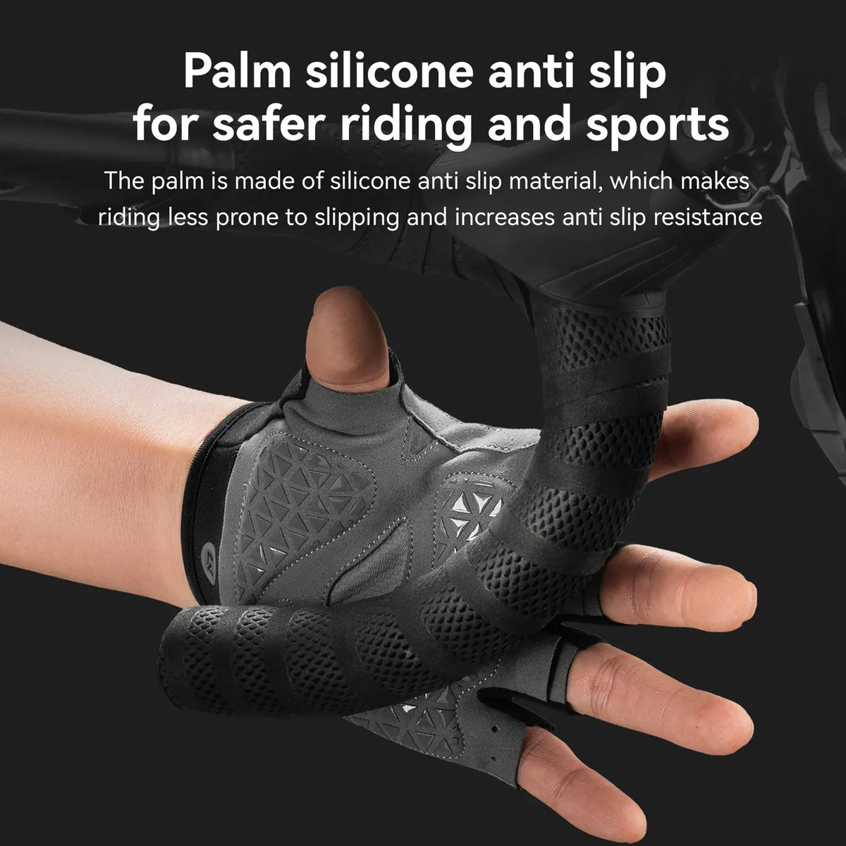 ROCKBROS S424 summer half-finger cycling gloves with breathable design.
#colour_black