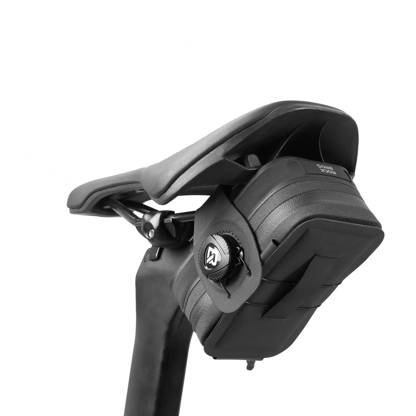 ROCKBROS Waterproof Bike Saddle Bag with Integrated Dial Lock and Water Bottle Holder - Matte Black.