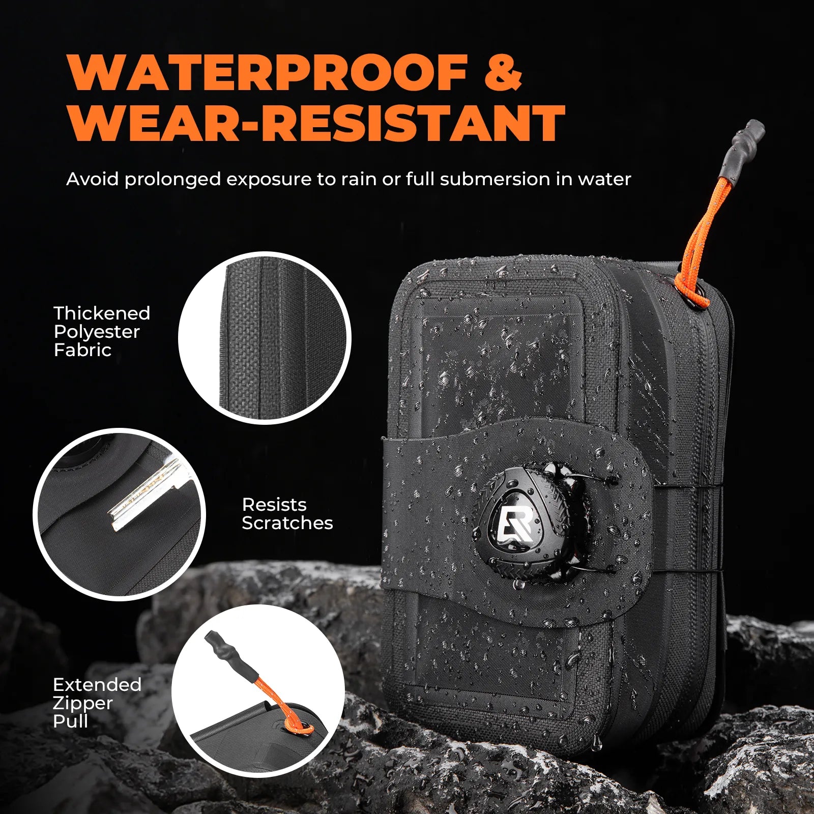 ROCKBROS Waterproof Bike Saddle Bag with Integrated Dial Lock and Water Bottle Holder - Matte Black.