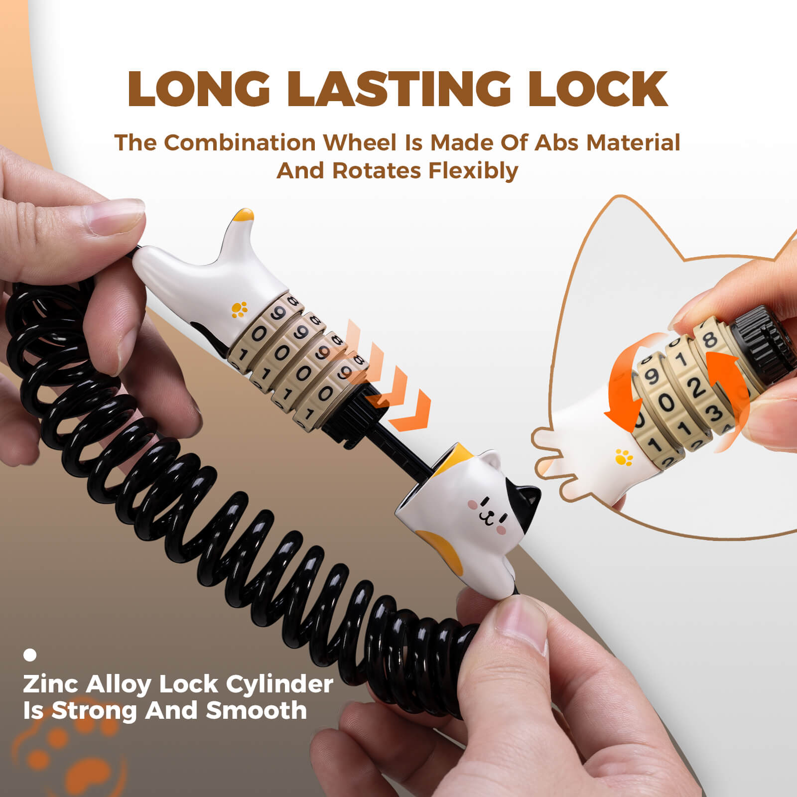 Rockbros SafeCat 4-digit combination padlock with cute cat shape design.
#color_white