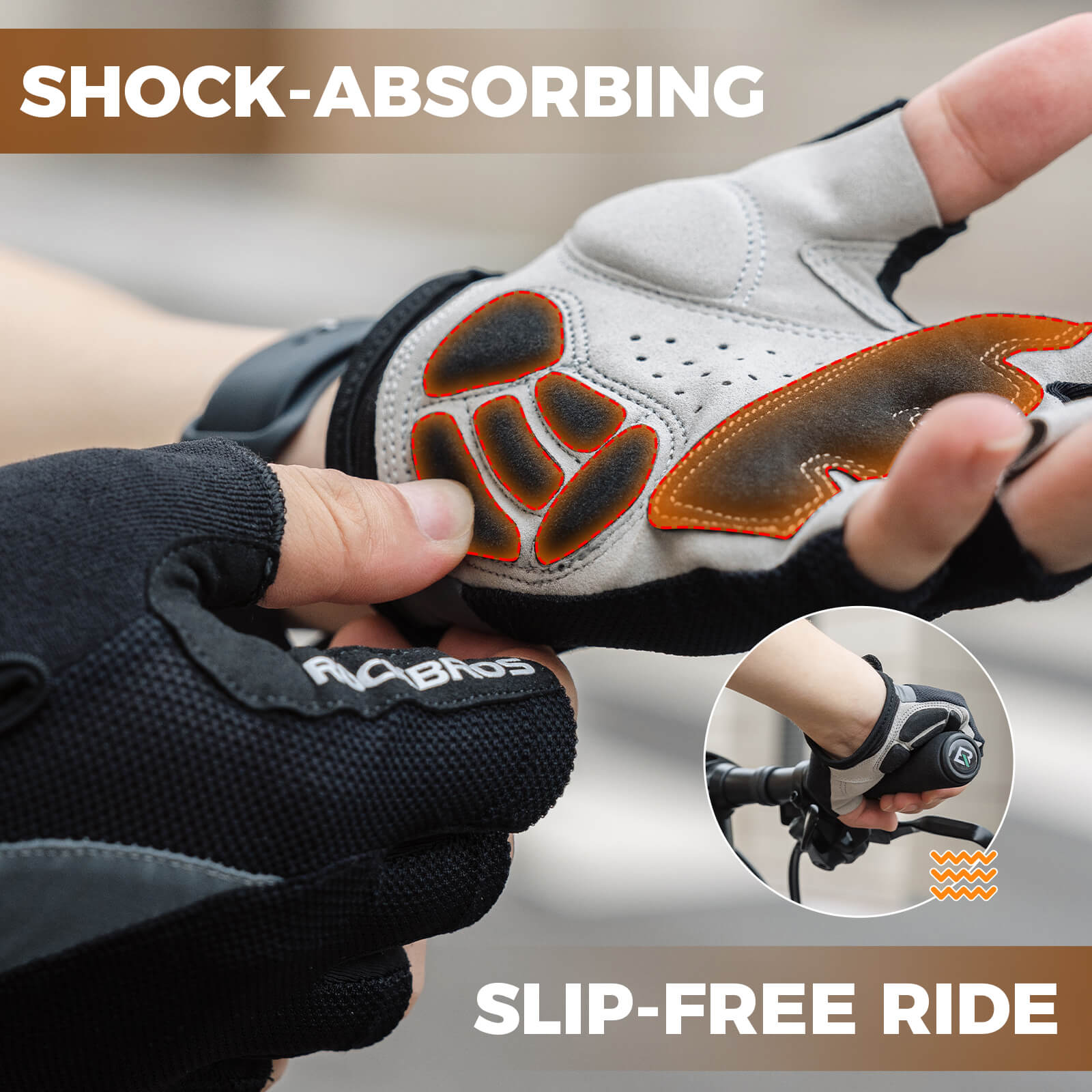 rockbros breathable half finger cycling gloves for road and mountain biking.