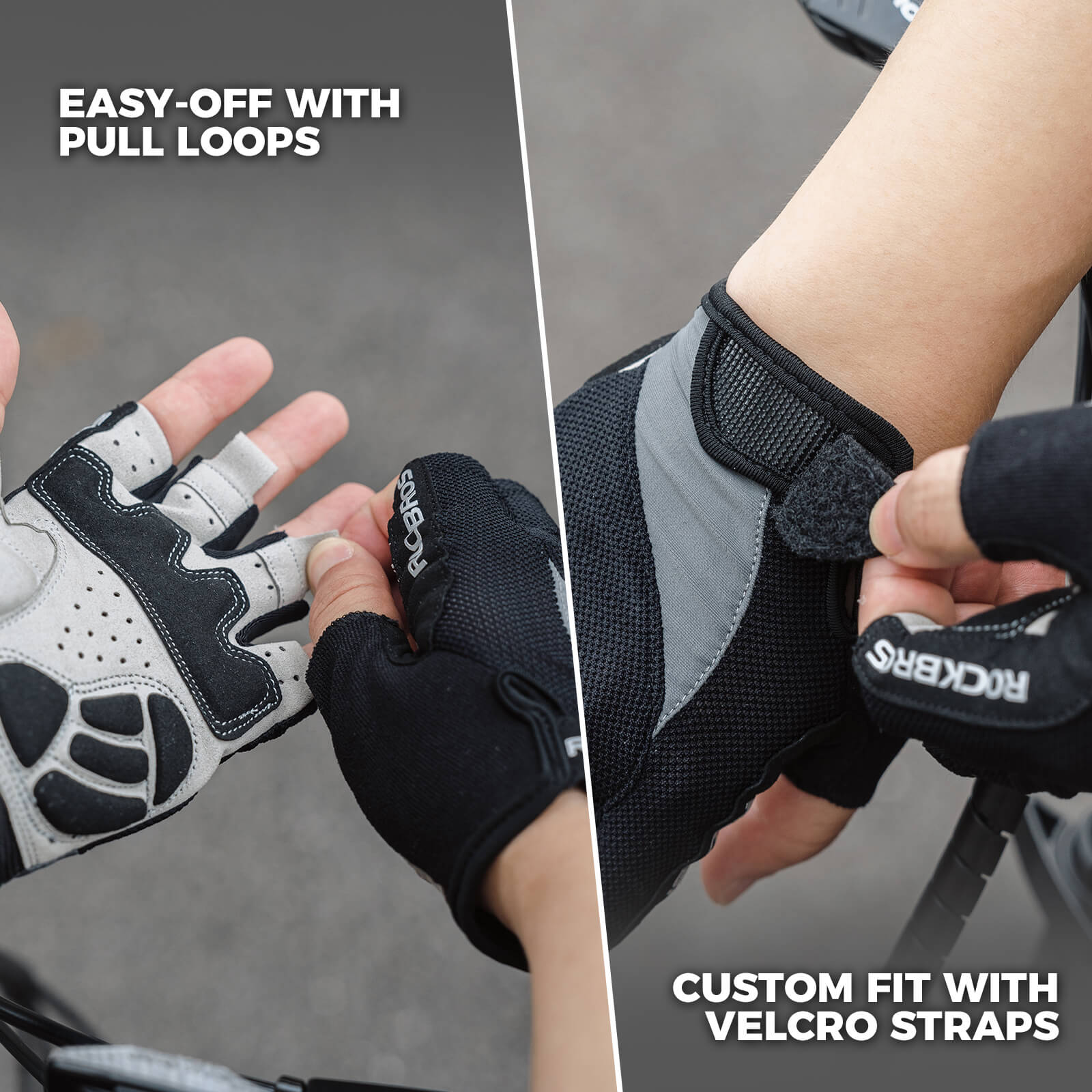 rockbros breathable half finger cycling gloves for road and mountain biking.