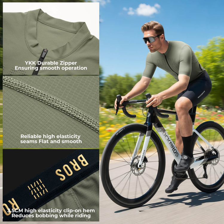 rockbros breathable short-sleeve jersey for cycling outdoors
#color_light khaki