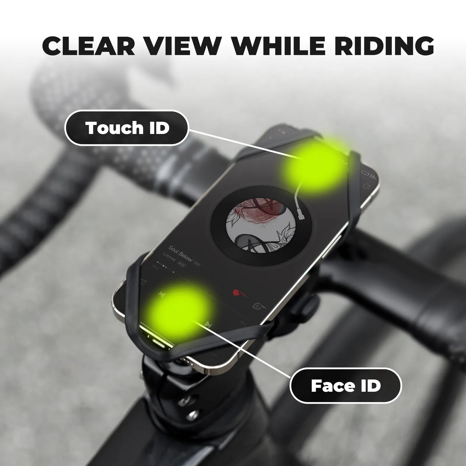 ROCKBROS silicone bike phone mount compatible with 4 to 7 inch smartphones, universal bicycle handlebar cell phone holder