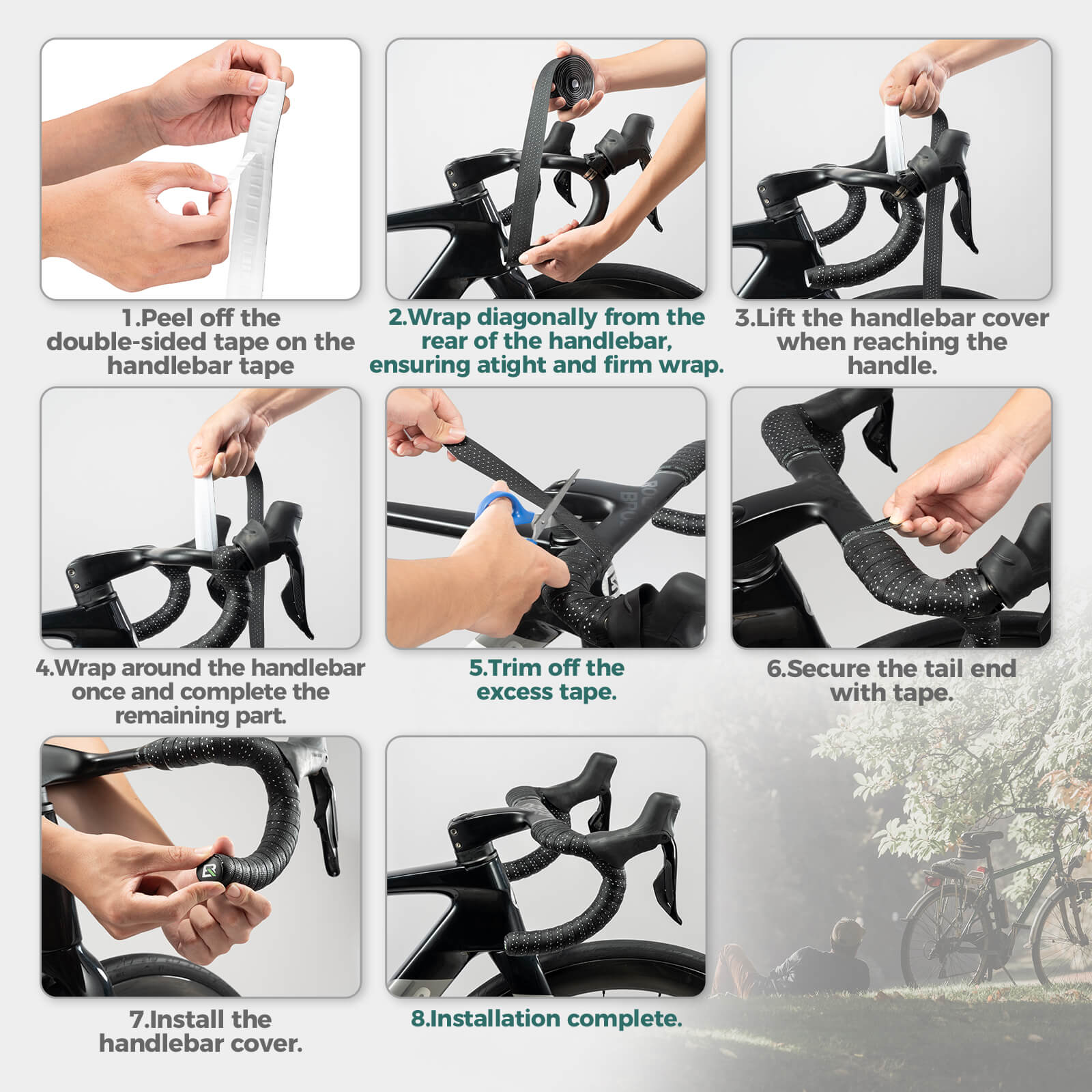 rockbros non-slip silicone pu bike handlebar tape for road bikes.
#color_power black