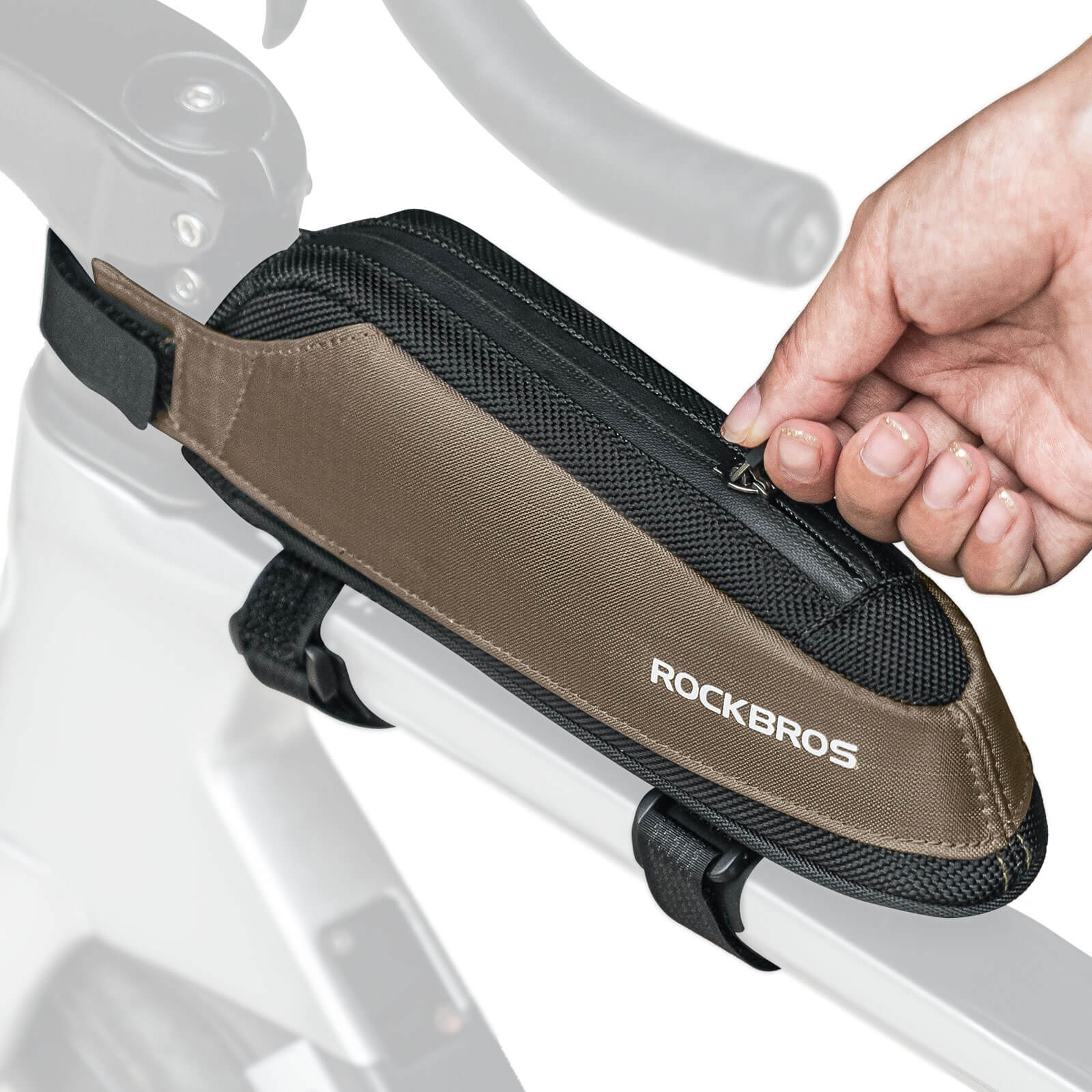 ROCKBROS durable nylon bike frame bag for road and commuter cycling.
#color_brown
