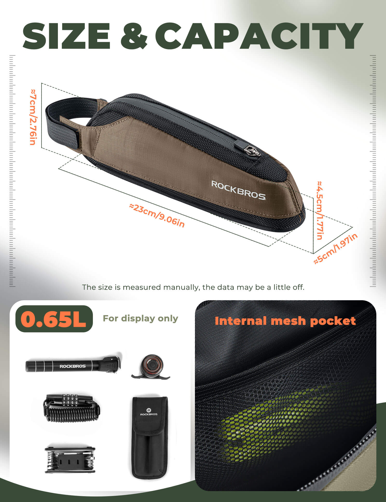 ROCKBROS durable nylon bike frame bag for road and commuter cycling.
#color_brown