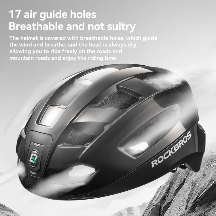 rockbros smart dual-light bike helmet for night cycling