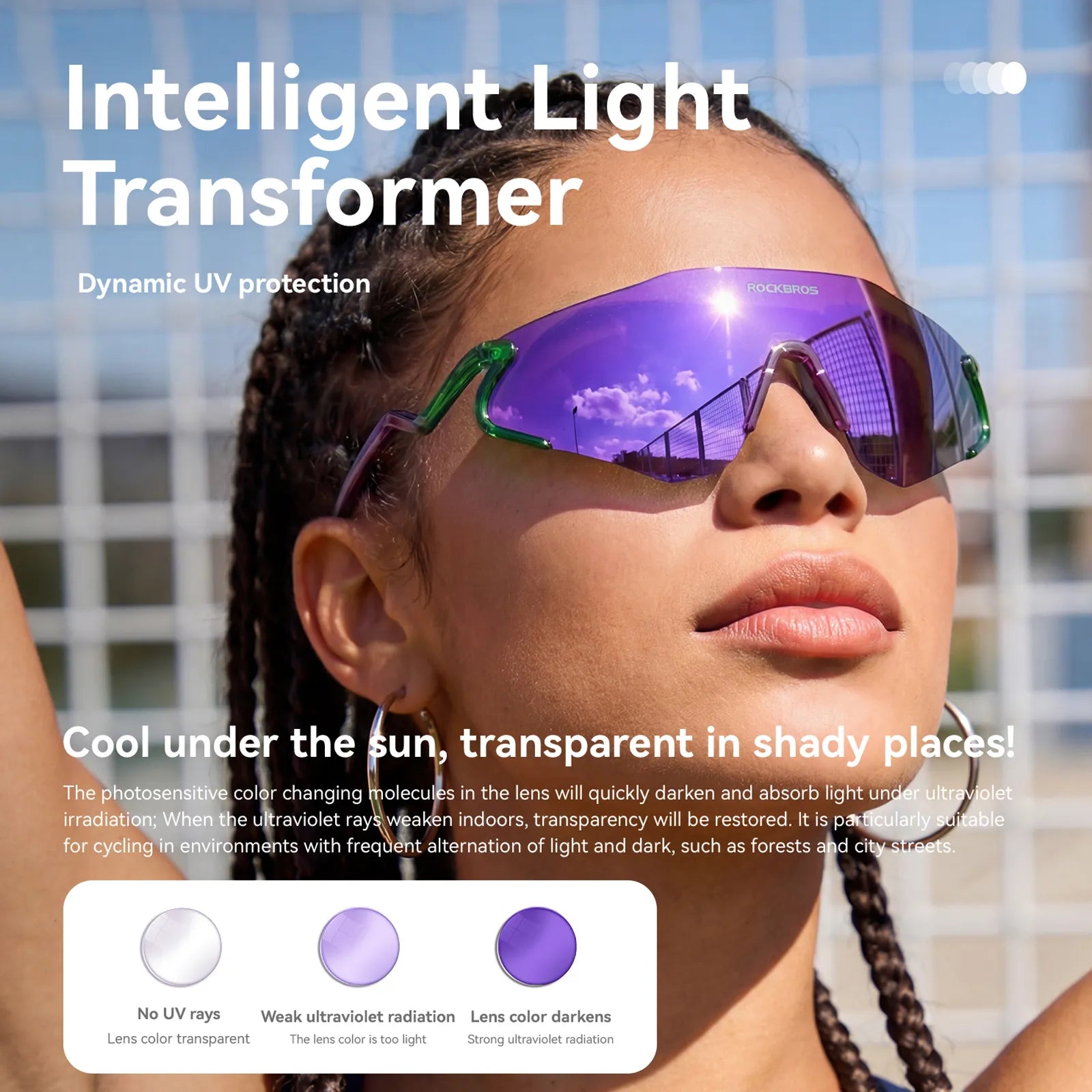ROCKBROS SnakeLine Photochromic Cycling Glasses with Myopia Frame and Clear-to-Smoke Lens.
#color_orange