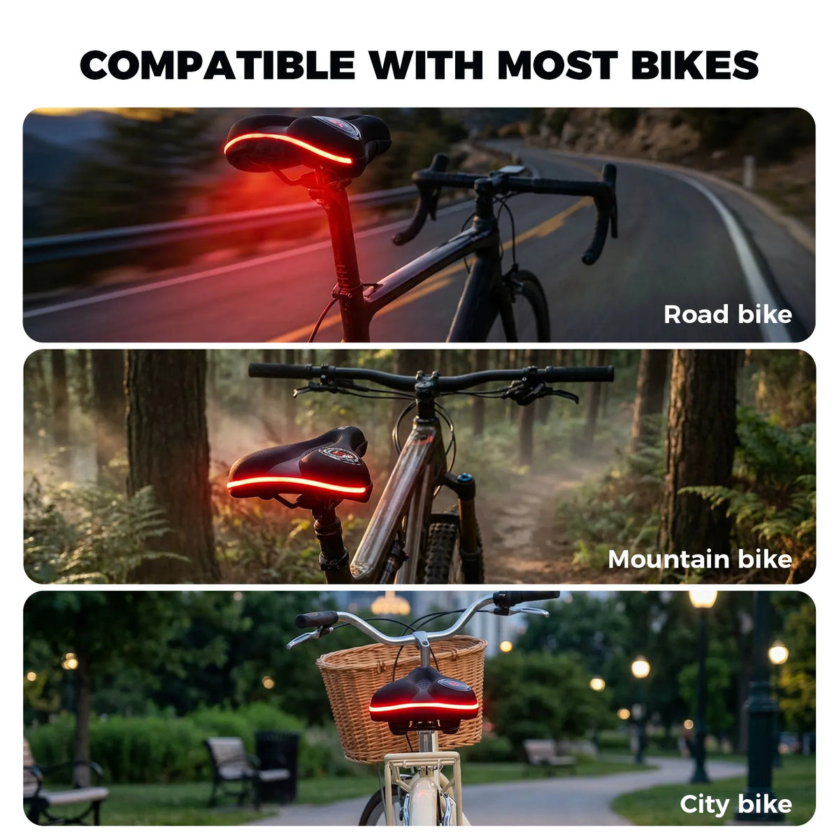 ROCKBROS soft bike saddle cover with built-in LED rear light for night riding comfort.
#options_with light