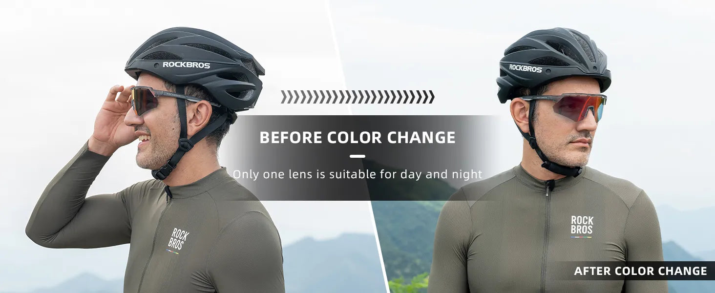 ROCKBROS SP246 oversized photochromic cycling sunglasses with 4 interchangeable lenses.