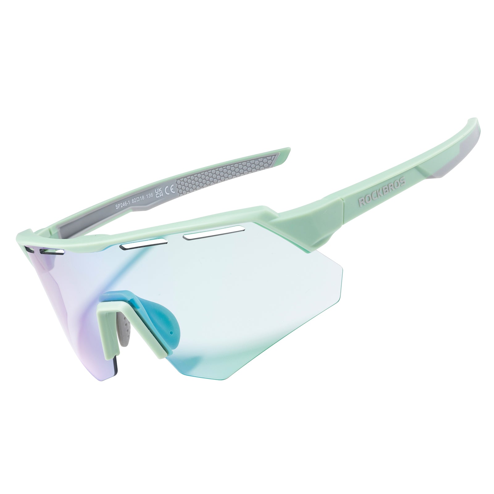 ROCKBROS SP246 oversized photochromic cycling sunglasses with 4 interchangeable lenses.
#color_light green