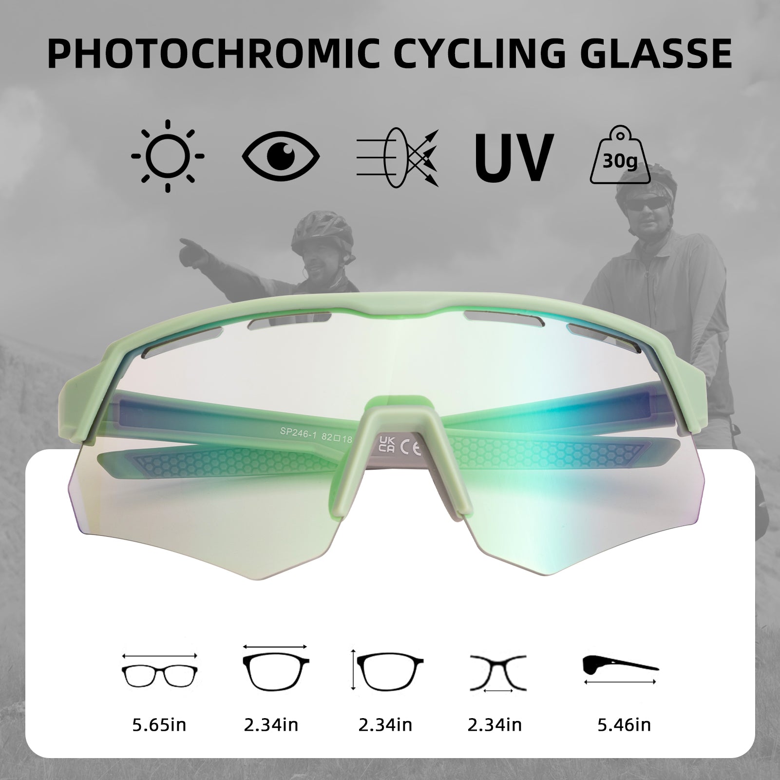 ROCKBROS SP246 oversized photochromic cycling sunglasses with 4 interchangeable lenses.
#color_light green