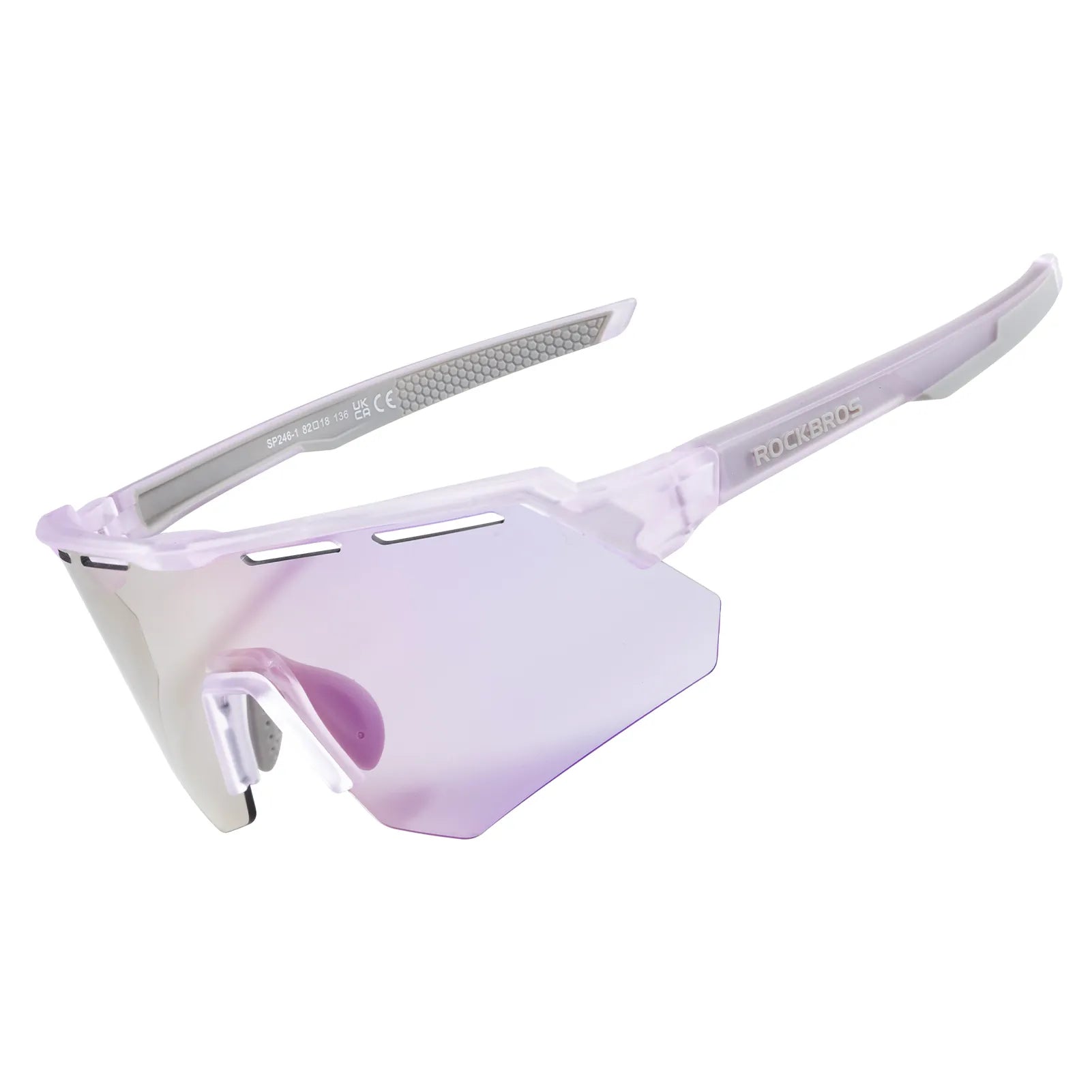 ROCKBROS SP246 oversized photochromic cycling sunglasses with 4 interchangeable lenses.
#color_pale violet
